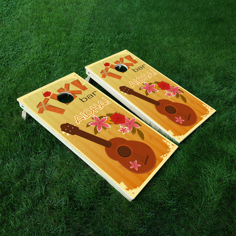 Orange Tiki Cornhole Boards Wraps (Set of 2)