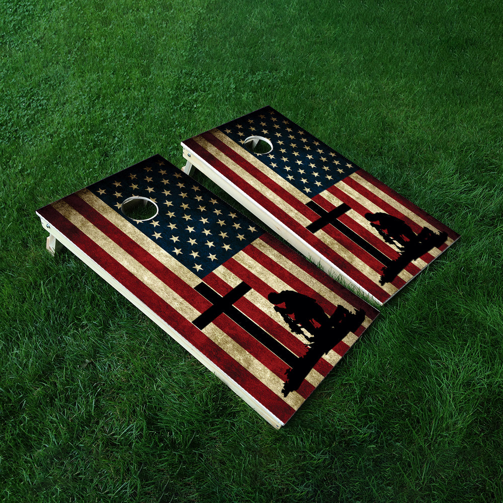 Soldier Cross Flag Cornhole Boards Wraps (Set of 2)