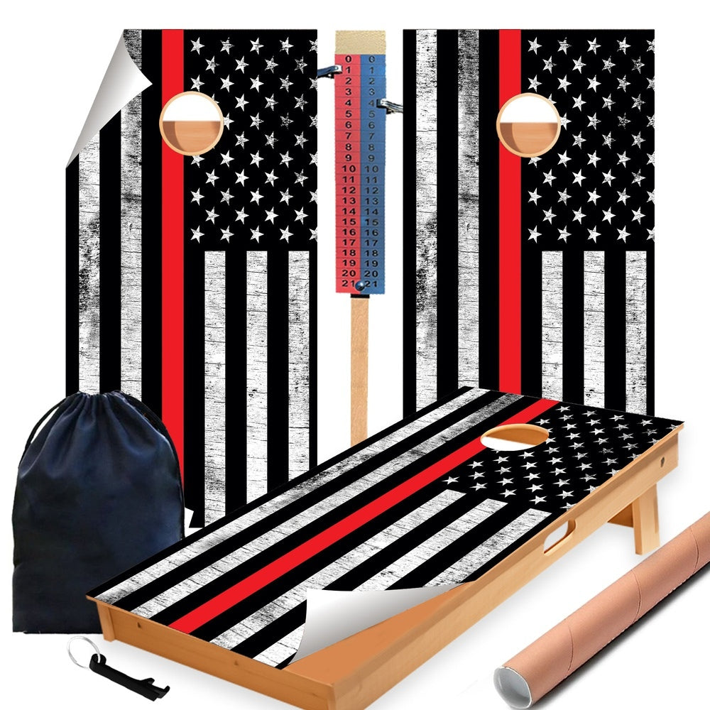 Red Line Flag Cornhole Boards Wraps (Set of 2)