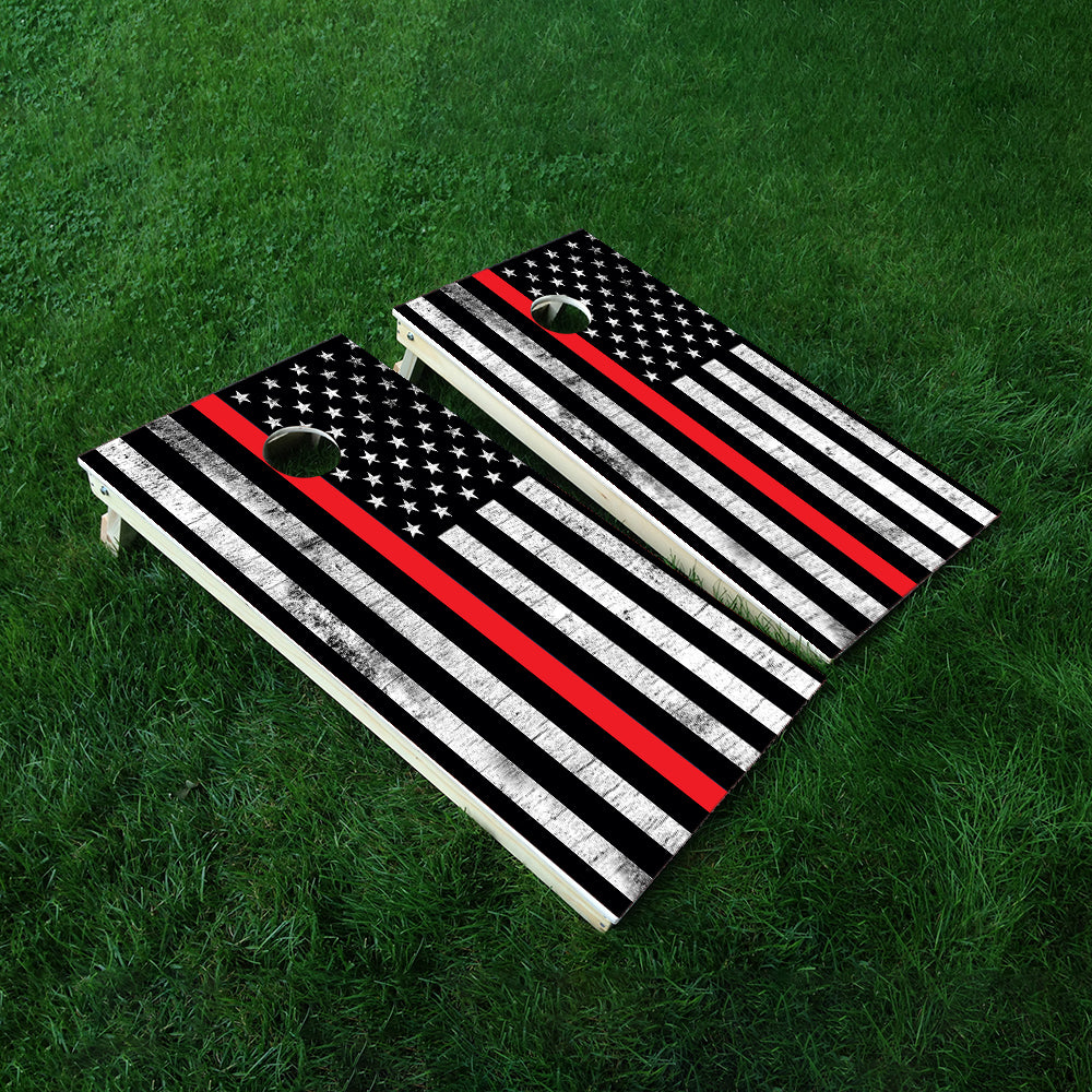 Red Line Flag Cornhole Boards Wraps (Set of 2)