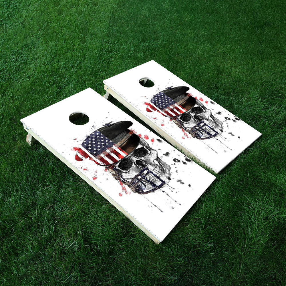 Skull with Hat Cornhole Boards Wraps (Set of 2)