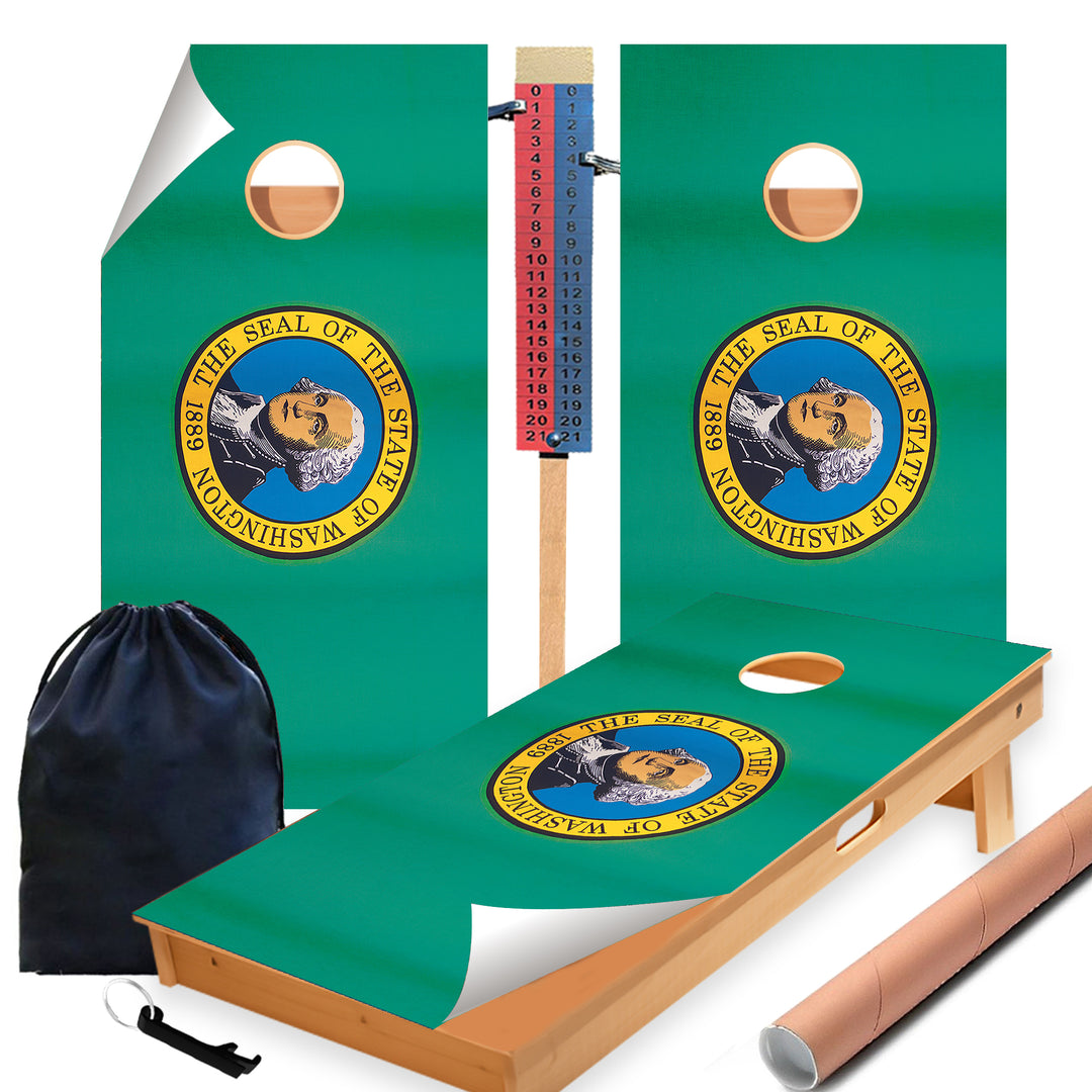 Washington Classic State Flag Cornhole Boards Wraps (Set of 2