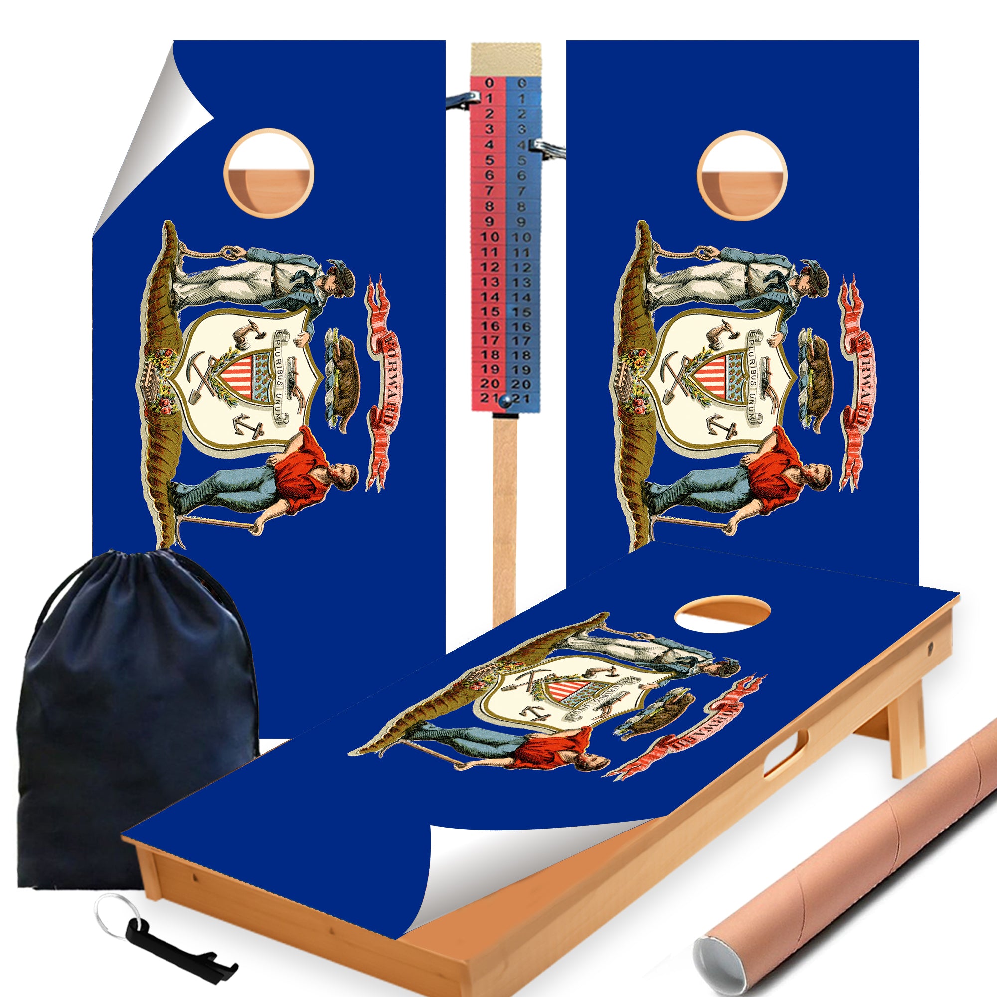 Wisconsin Classic State Flag Cornhole Boards Wraps (Set of 2)
