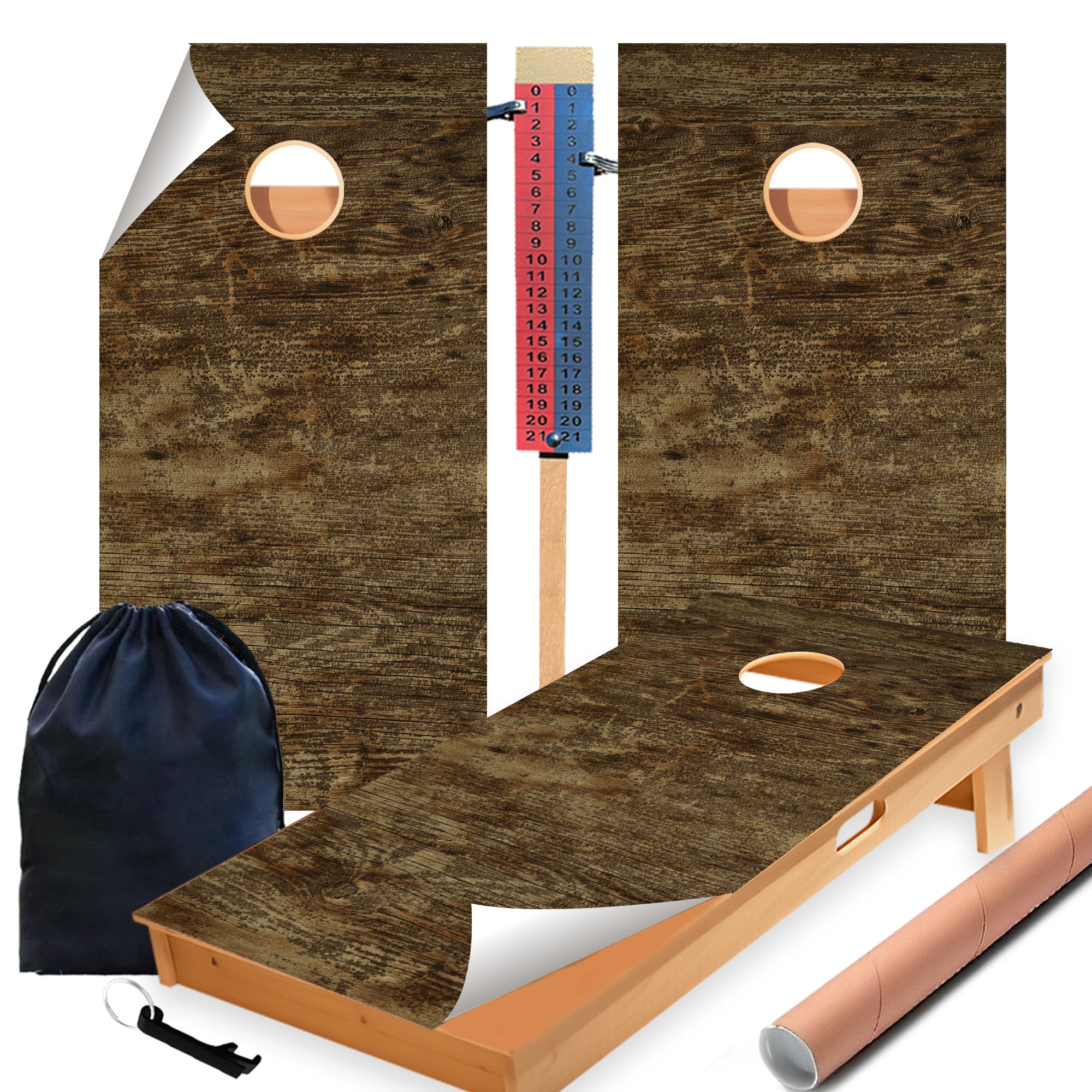 Dark Plain Wood Cornhole Boards Wraps (Set of 2)