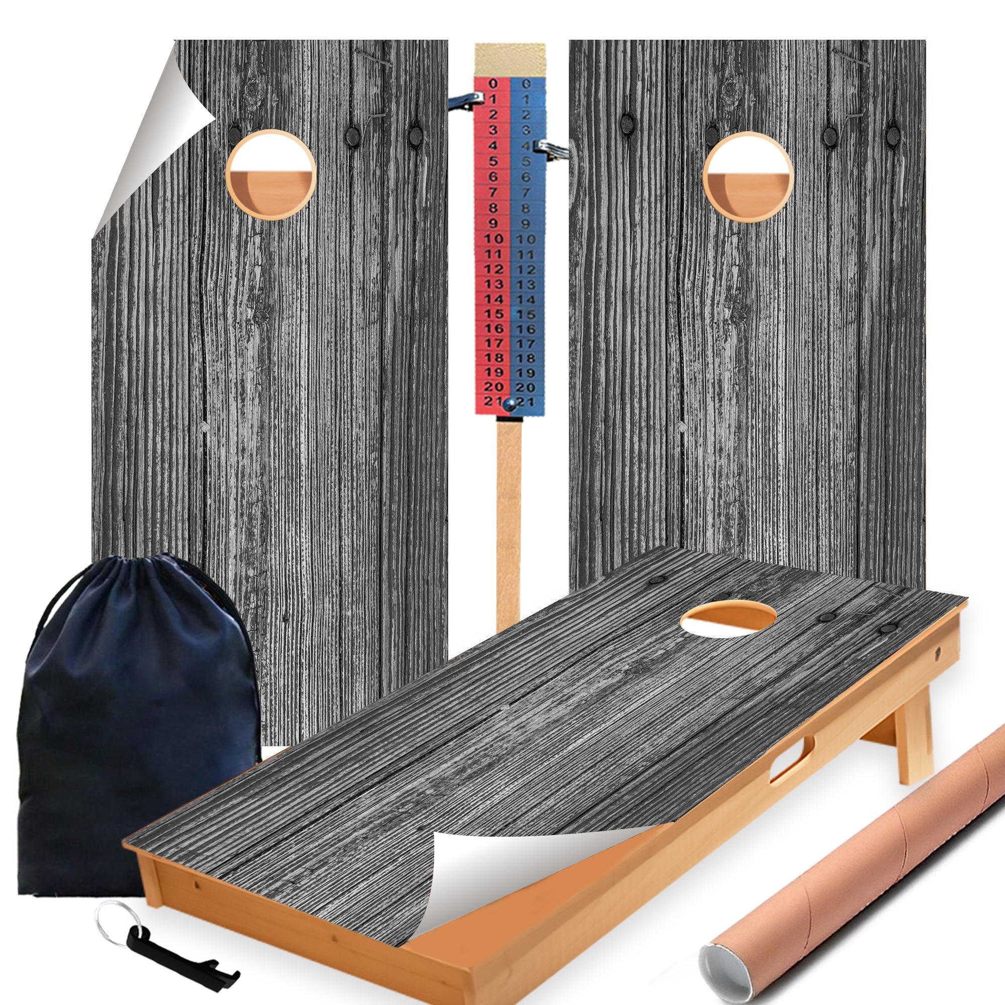 Grey Wood Cornhole Boards Wraps (Set of 2)