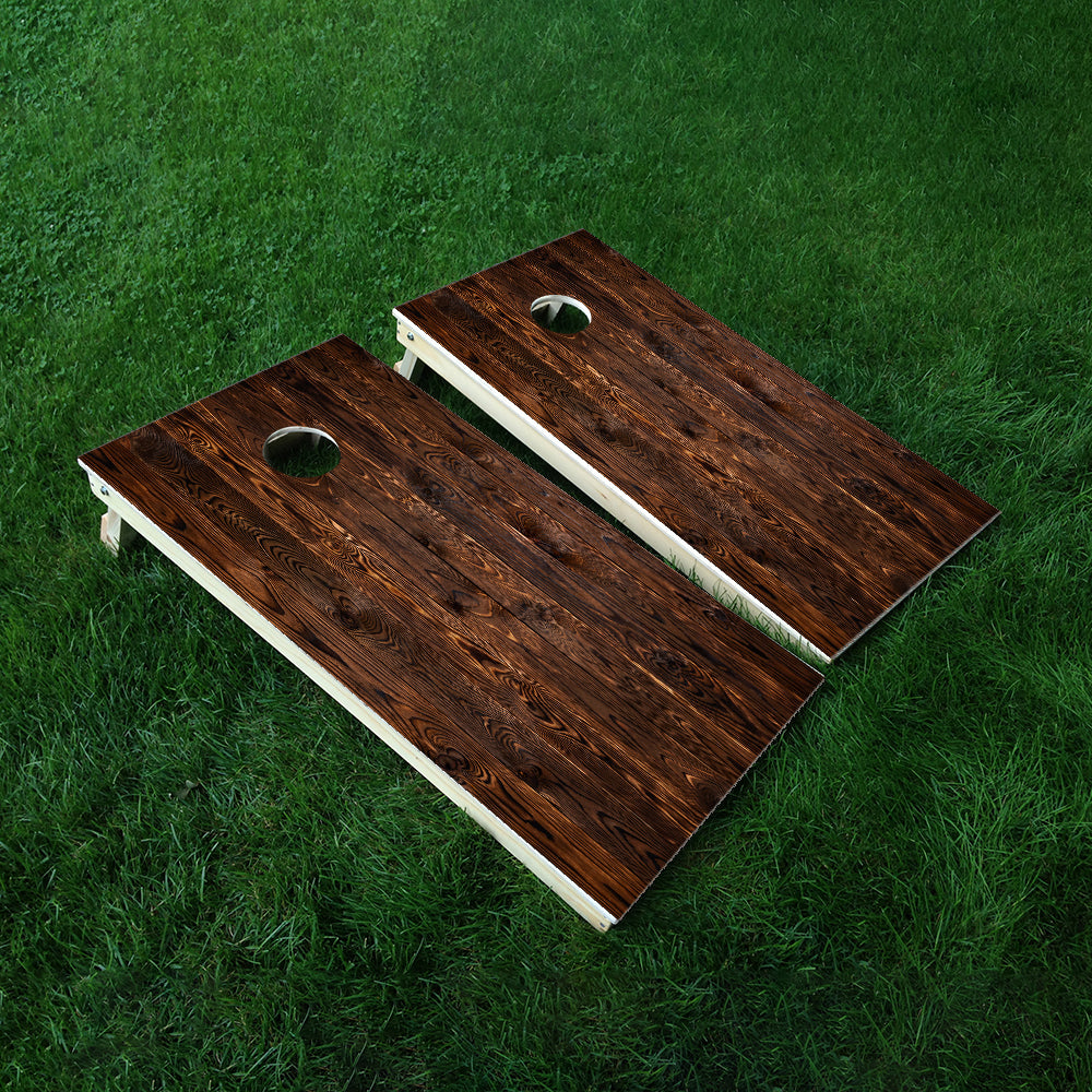 Dark Plank Wood Cornhole Boards Wraps (Set of 2)