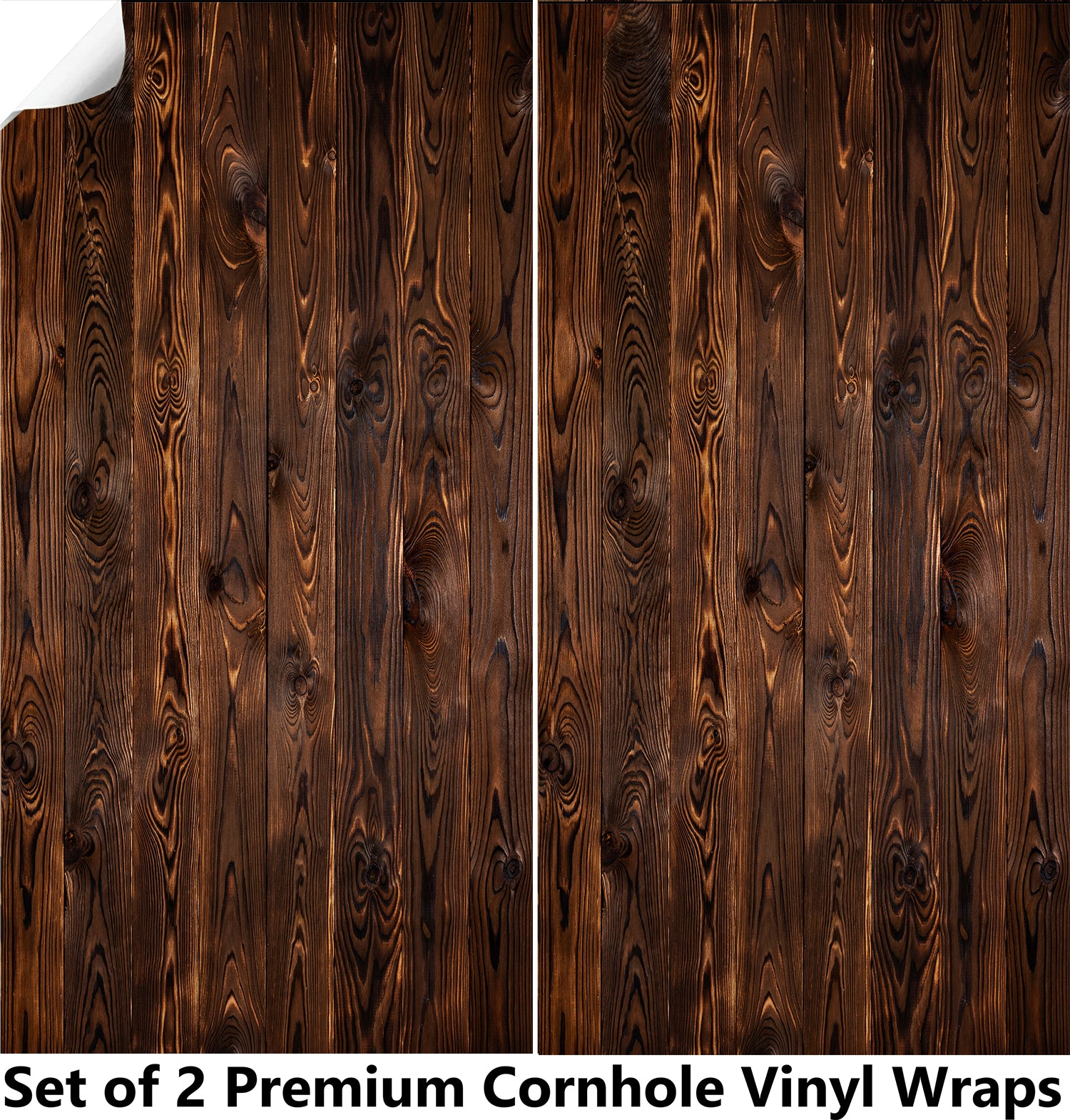 Dark Plank Wood Cornhole Boards Wraps (Set of 2)