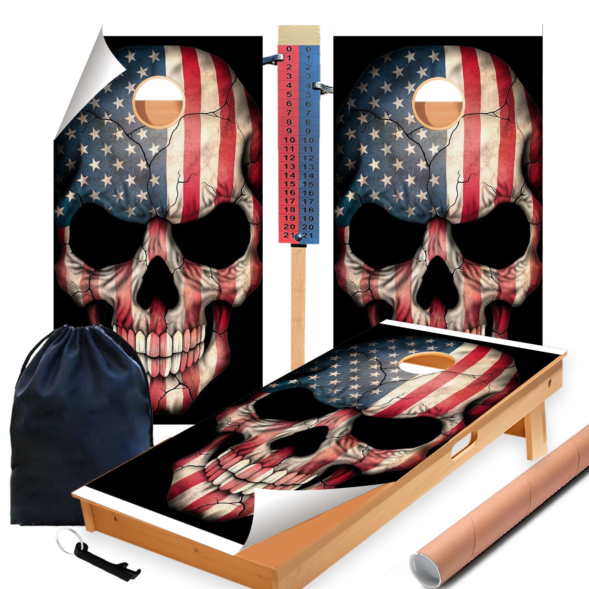 American Skull Cornhole Boards Wraps (Set of 2)
