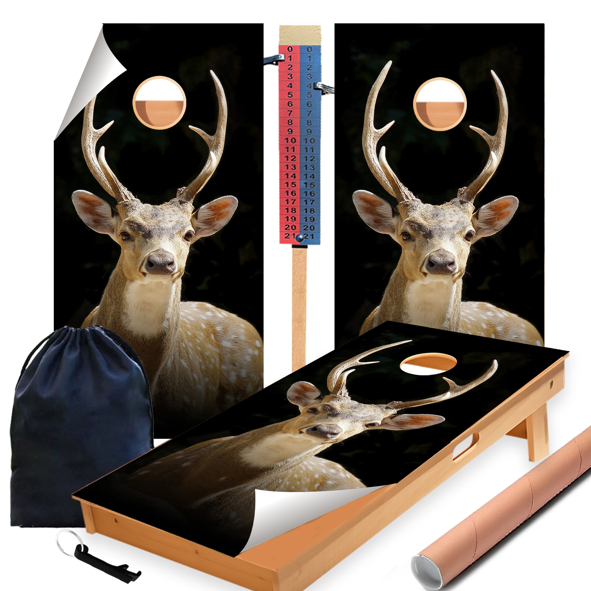 Deer In Black Cornhole Boards Wraps (Set of 2)