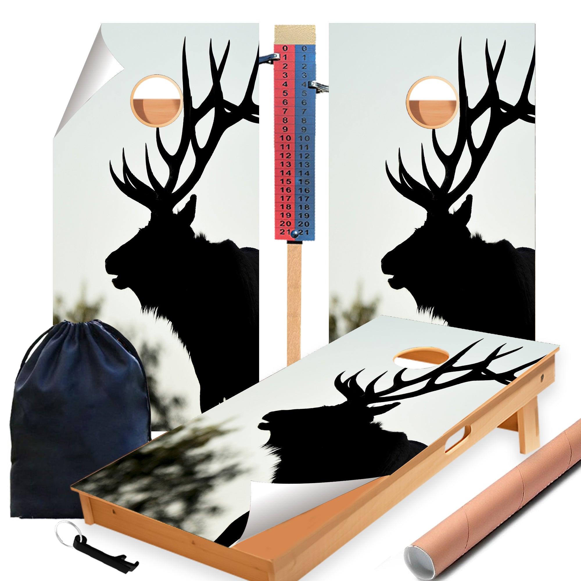 Big White Deer Cornhole Boards Wraps (Set of 2)