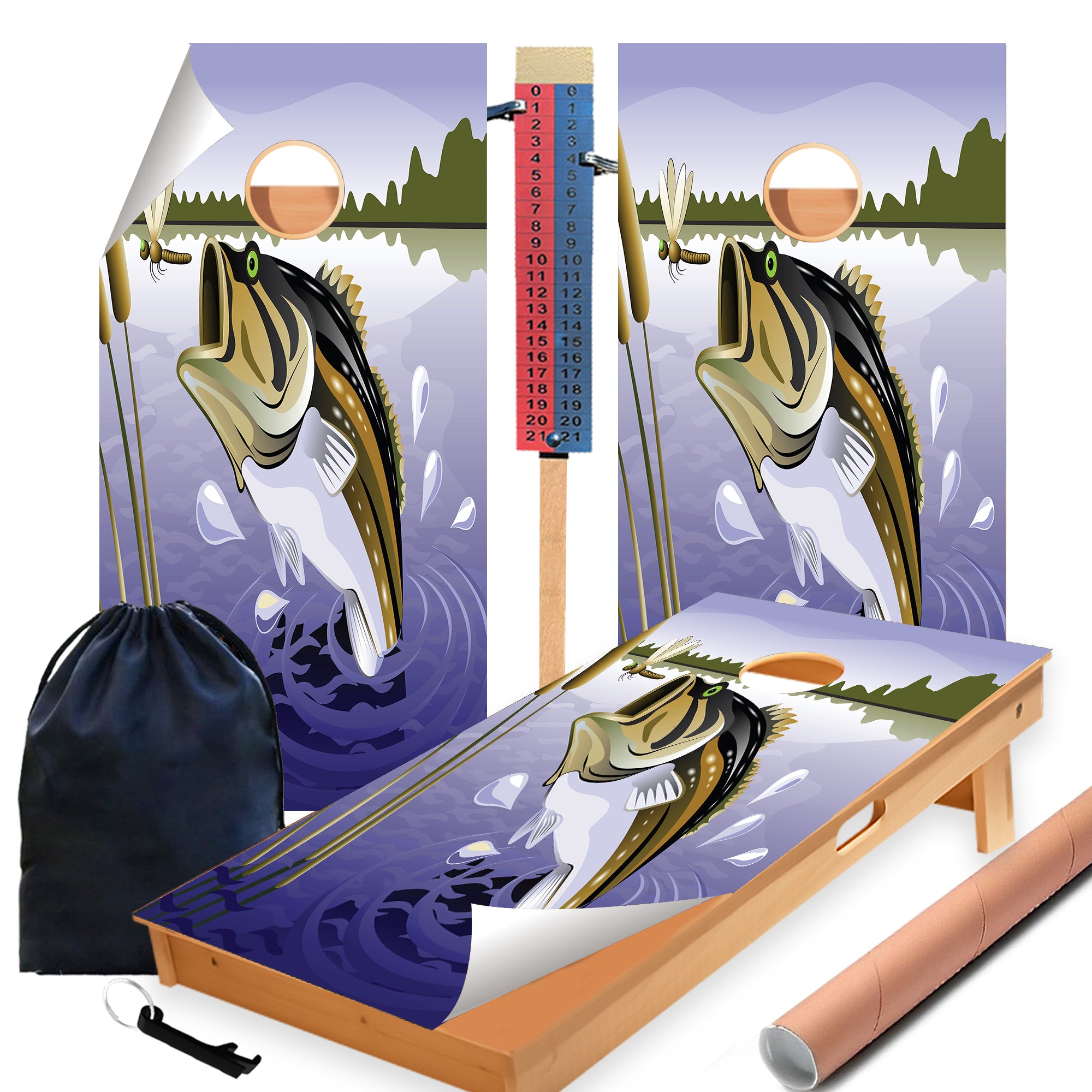 Fishing Cornhole Boards Wraps (Set of 2)
