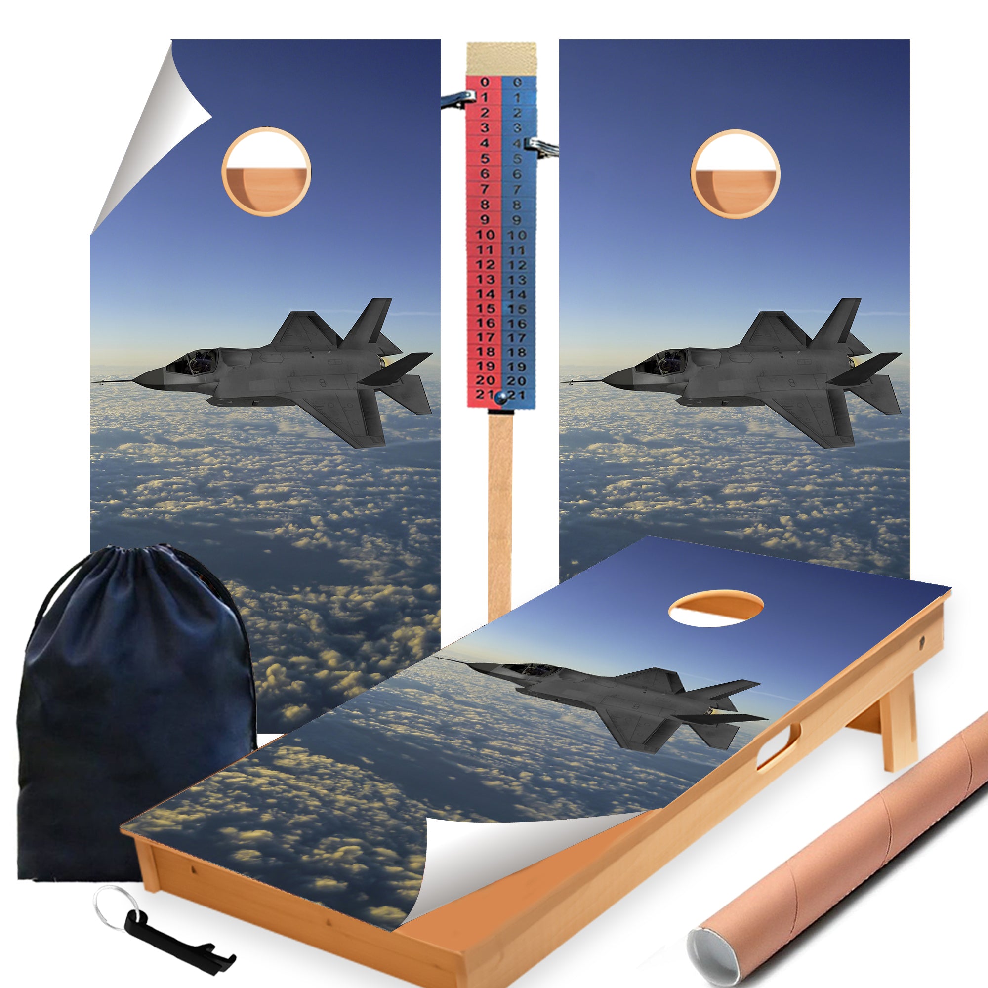 Jet In Sky Cornhole Boards Wraps (Set of 2)