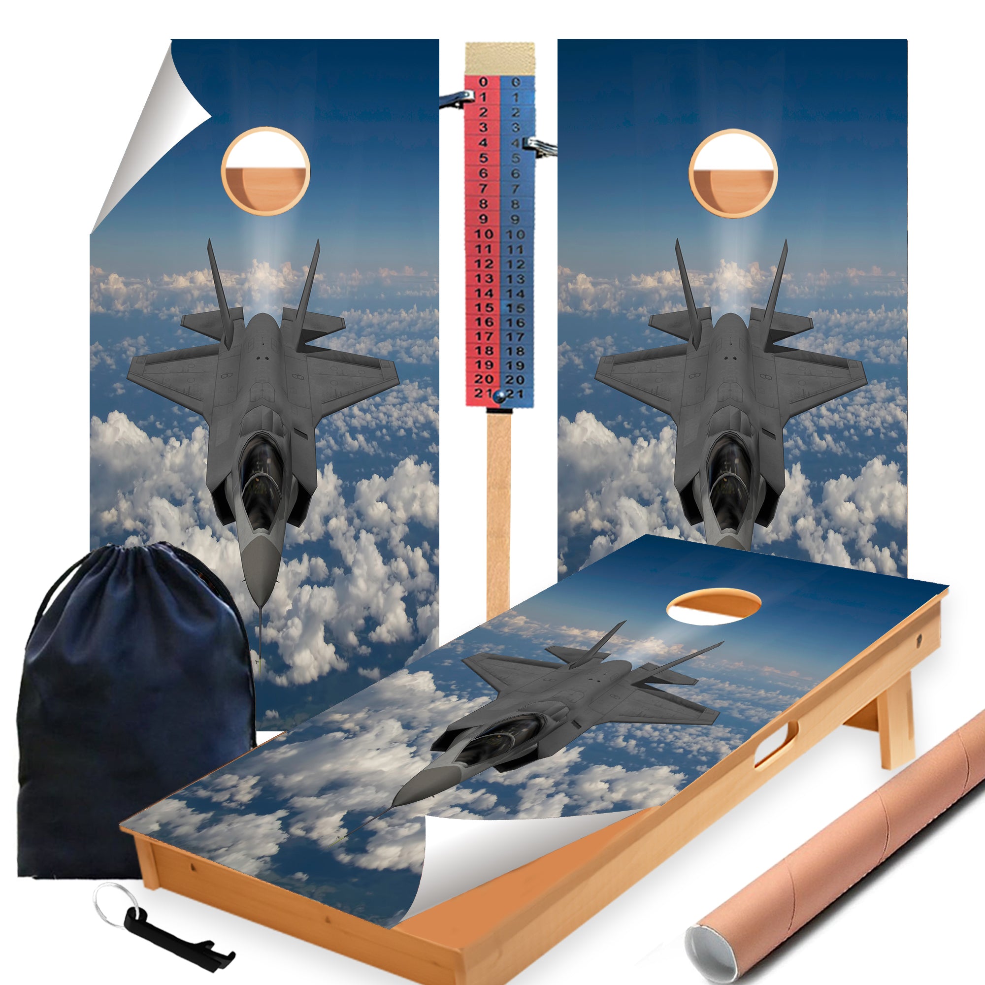Front View Jet Cornhole Boards Wraps (Set of 2)