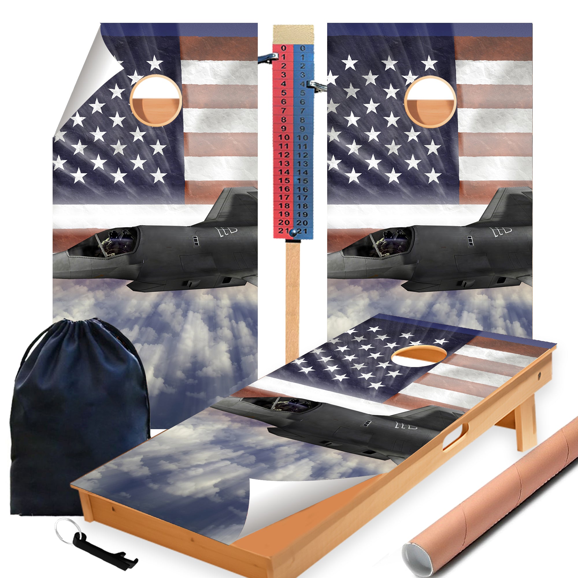 Jet W Flag Cornhole Boards Wraps (Set of 2)