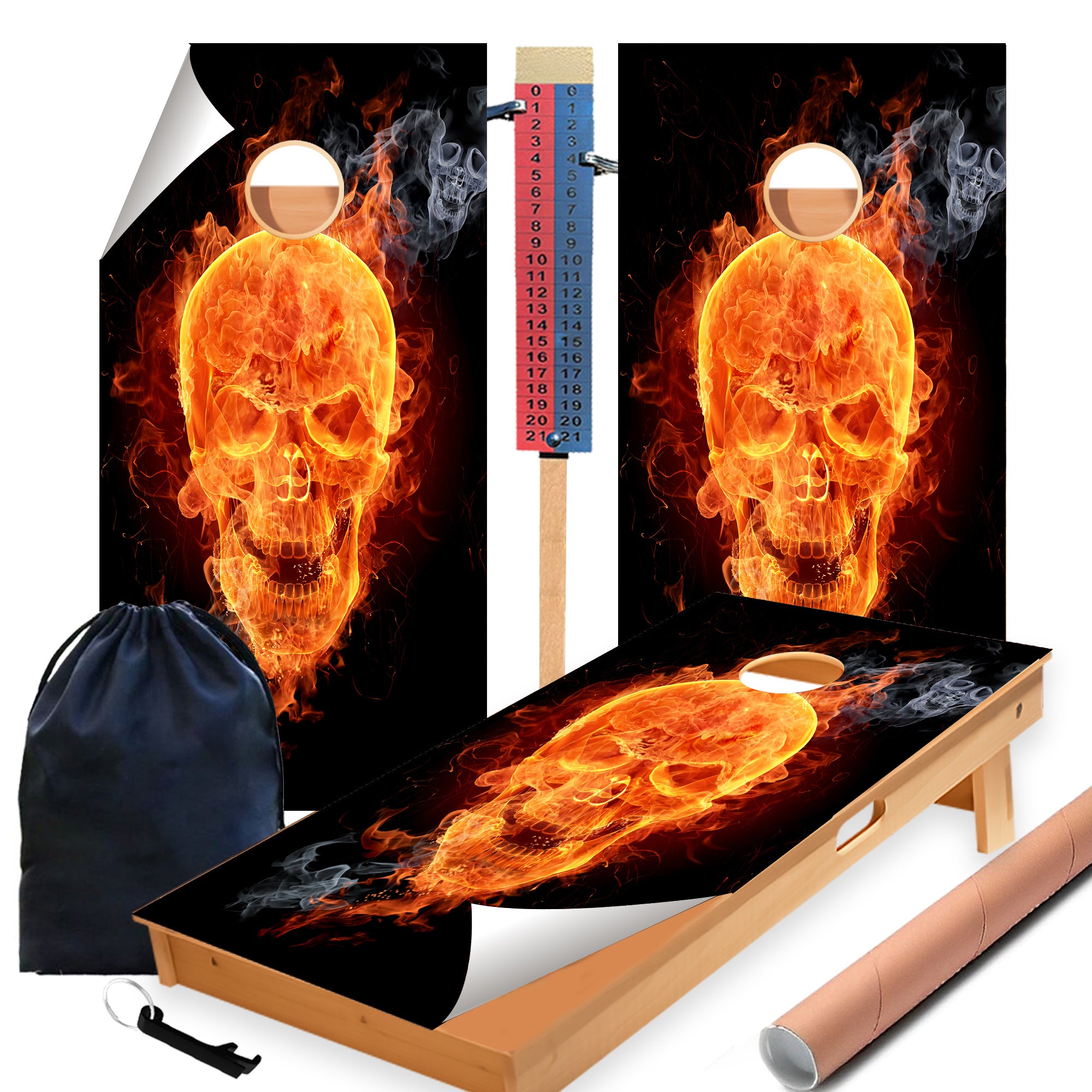 Flames Skull Cornhole Boards Wraps (Set of 2)