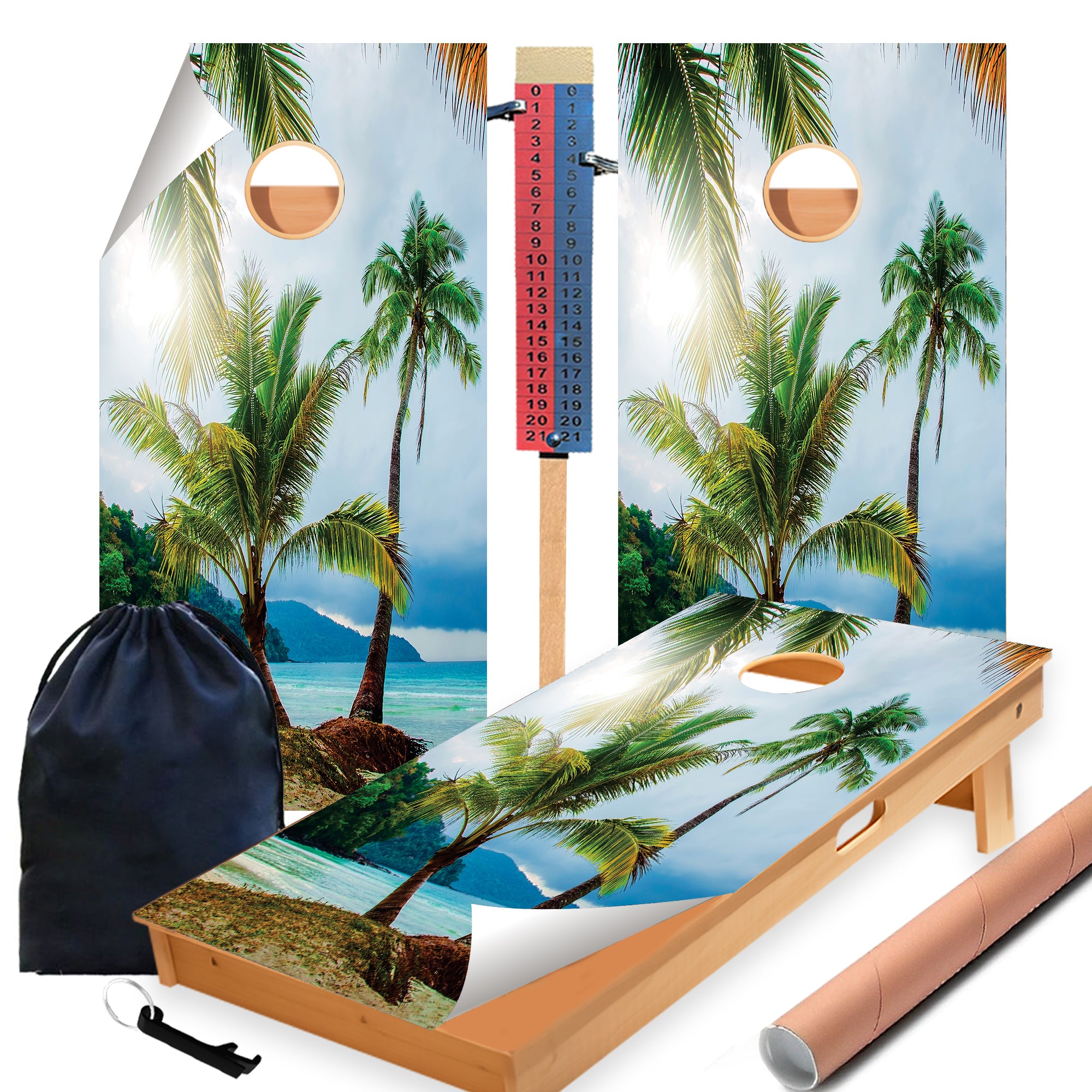Island Palm Cornhole Boards Wraps (Set of 2)