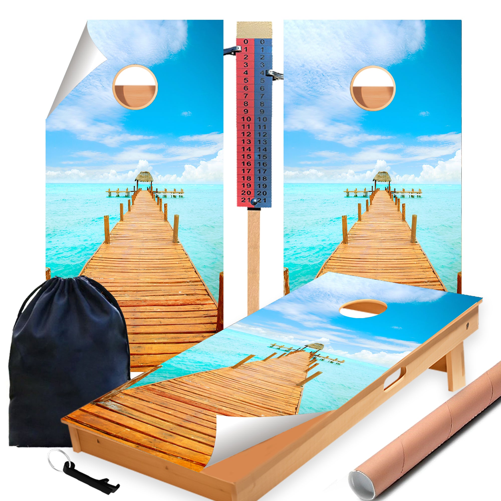 Ocean Pier Cornhole Boards Wraps (Set of 2)