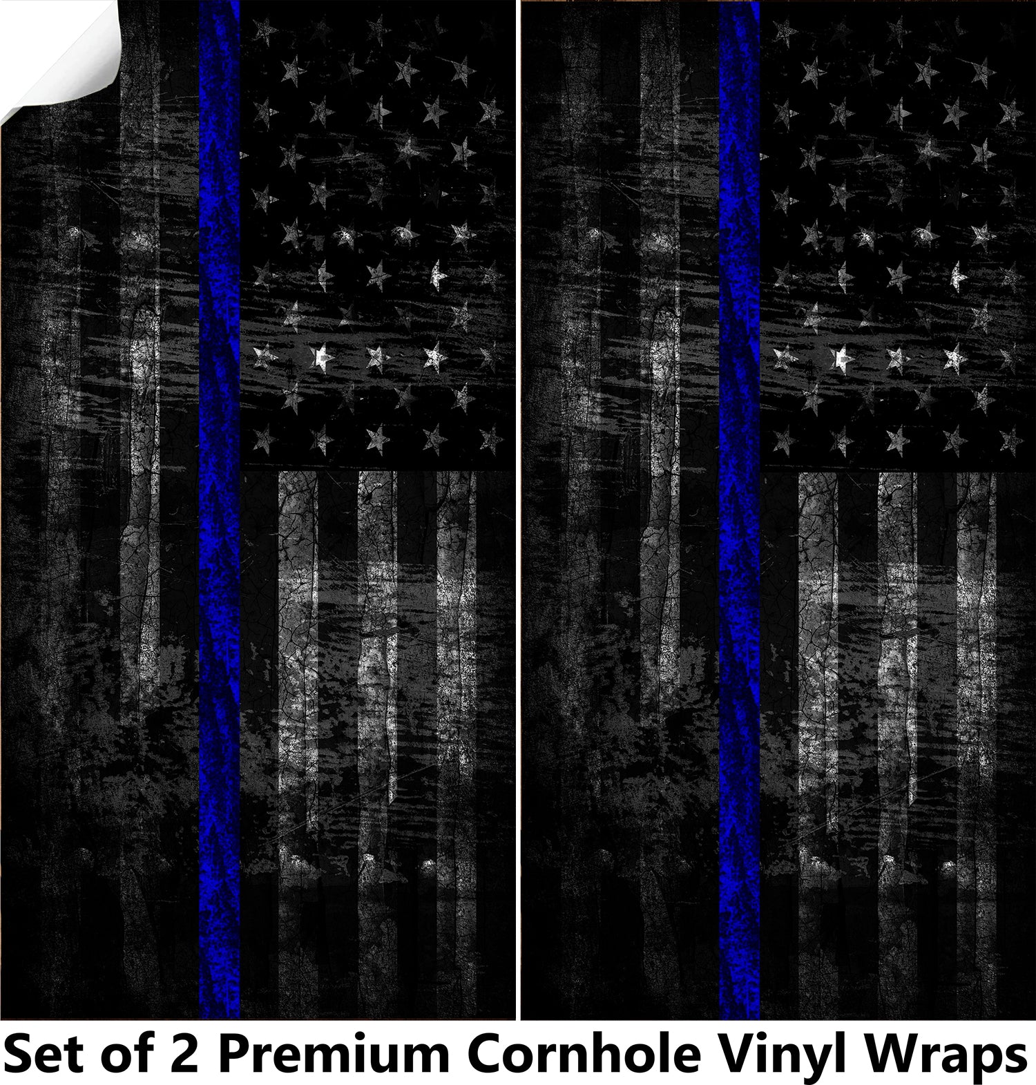 Dark Blue Lines Cornhole Boards Wraps (Set of 2)