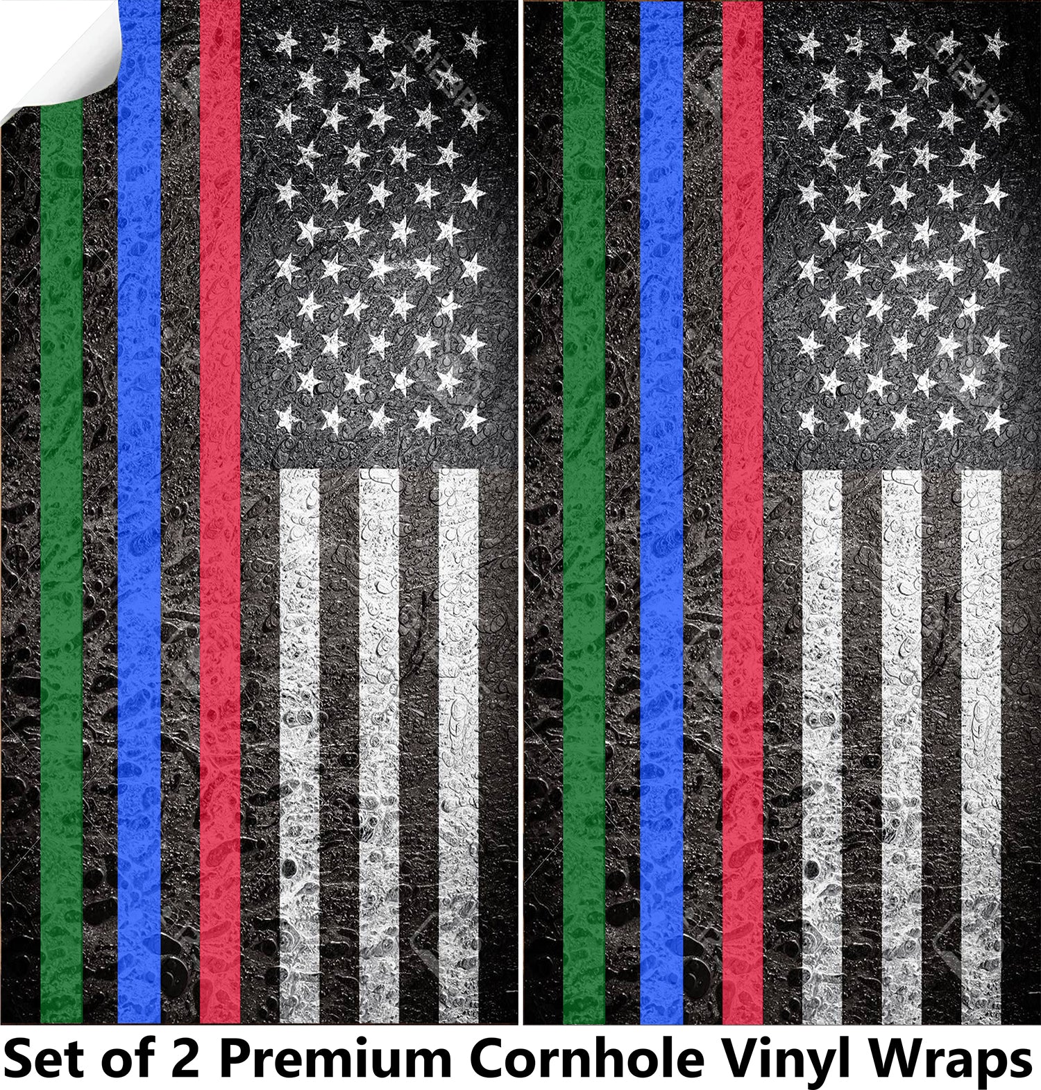 RED Blue Green Line Flag Cornhole Boards Wraps (Set of 2)