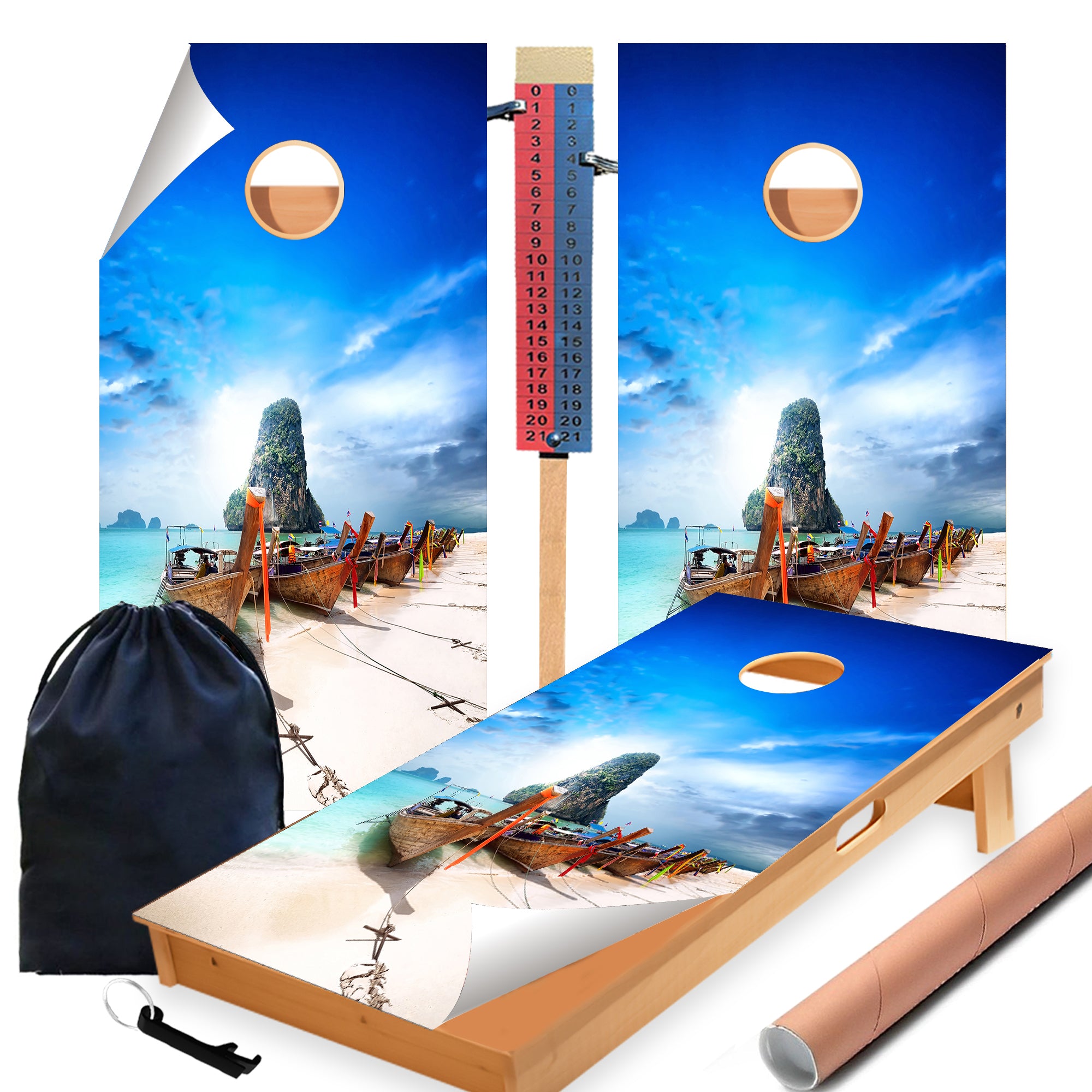 Kayak Beach Cornhole Boards Wraps (Set of 2)