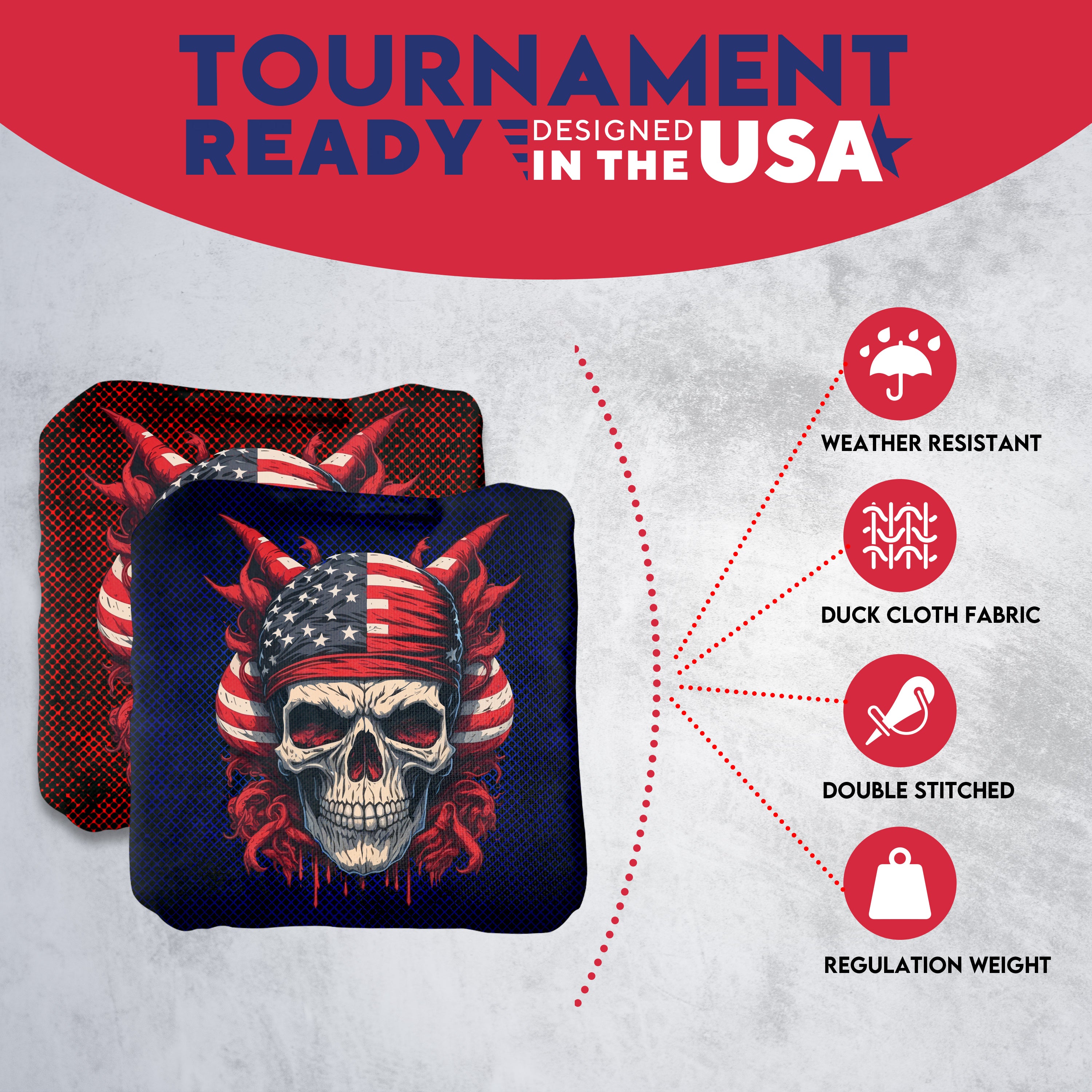 Skull Red Blue Cornhole Bags - Set of 8