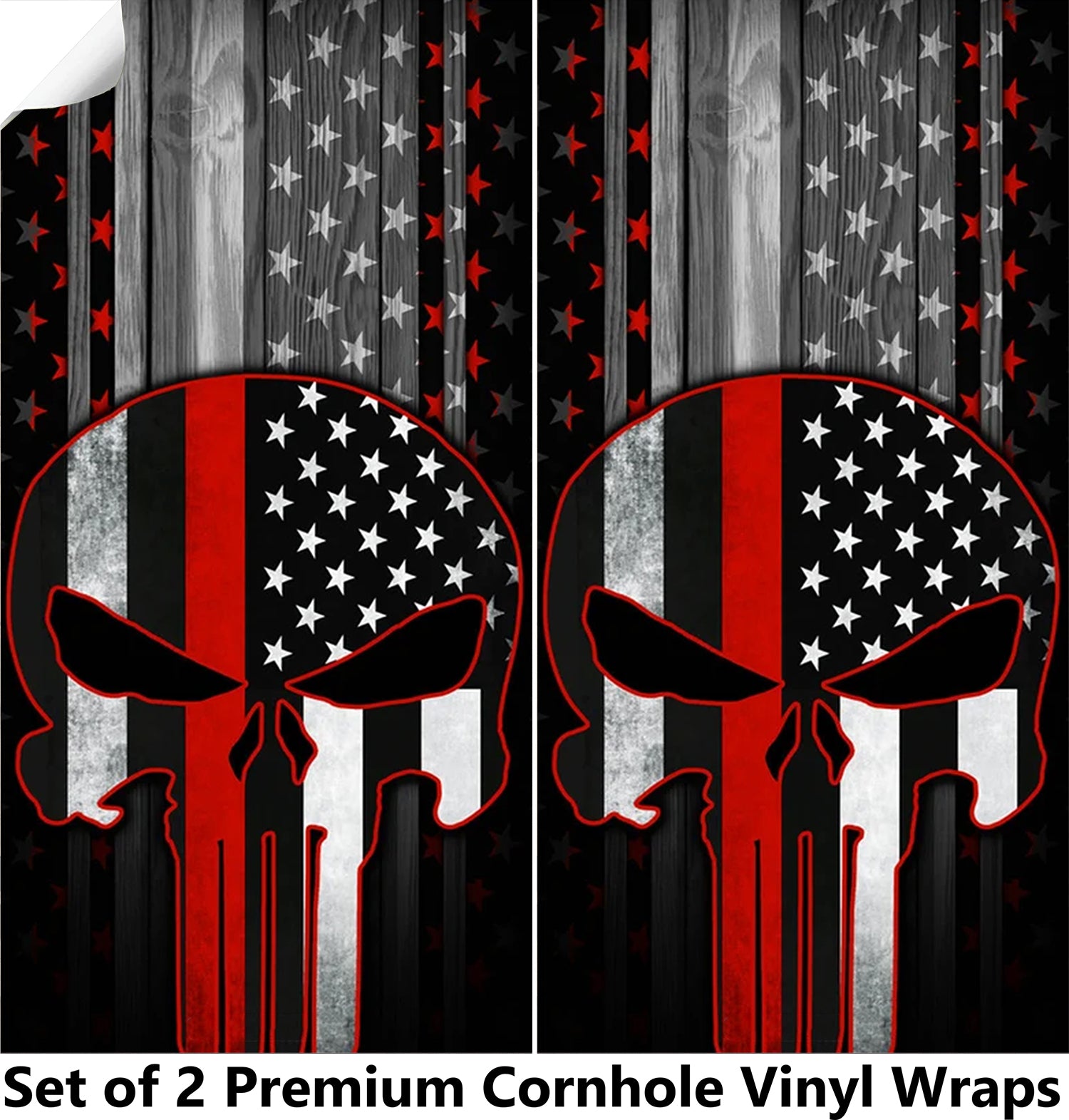 Red Lines Skull Cornhole Boards Wraps (Set of 2)