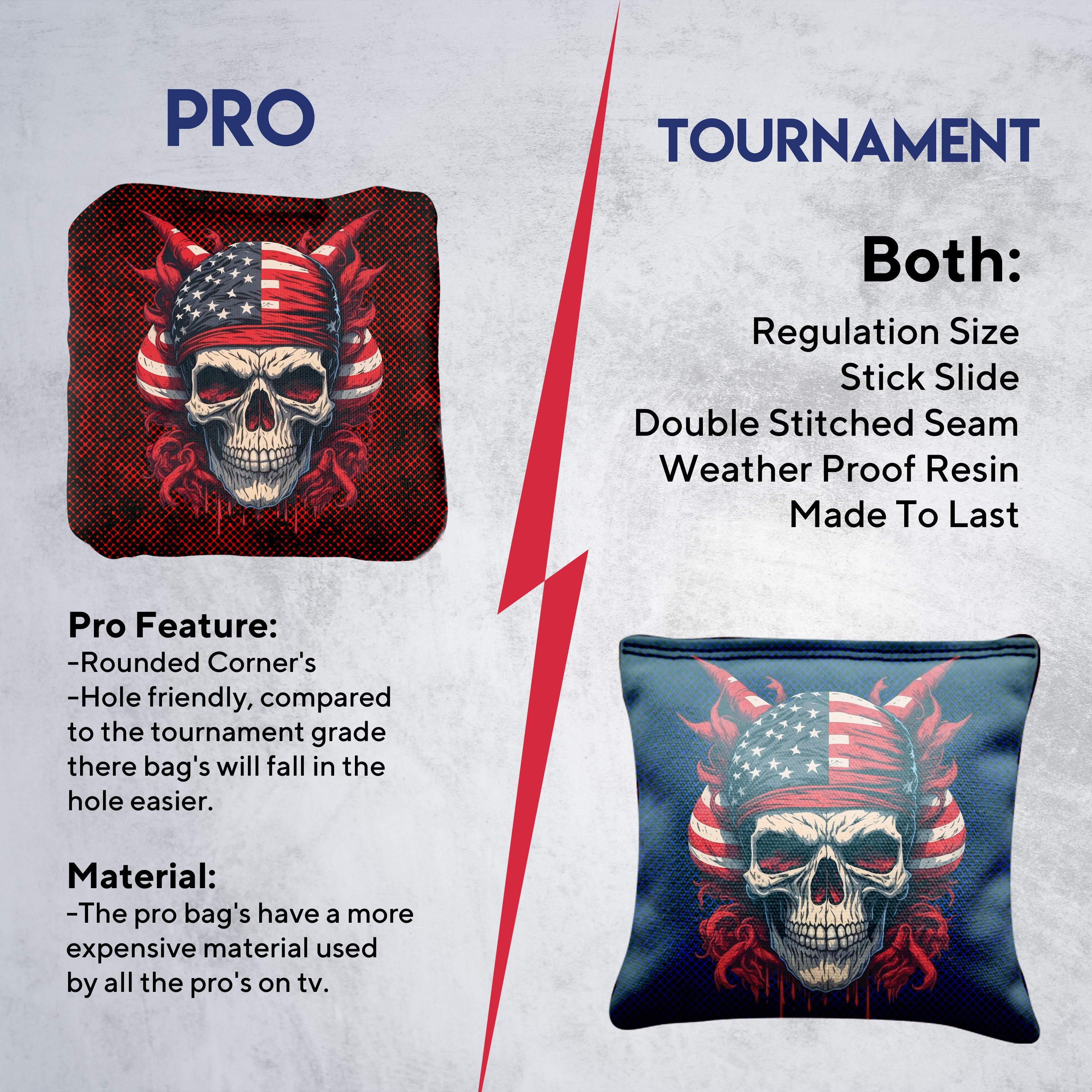 Skull Red Blue Cornhole Bags - Set of 8