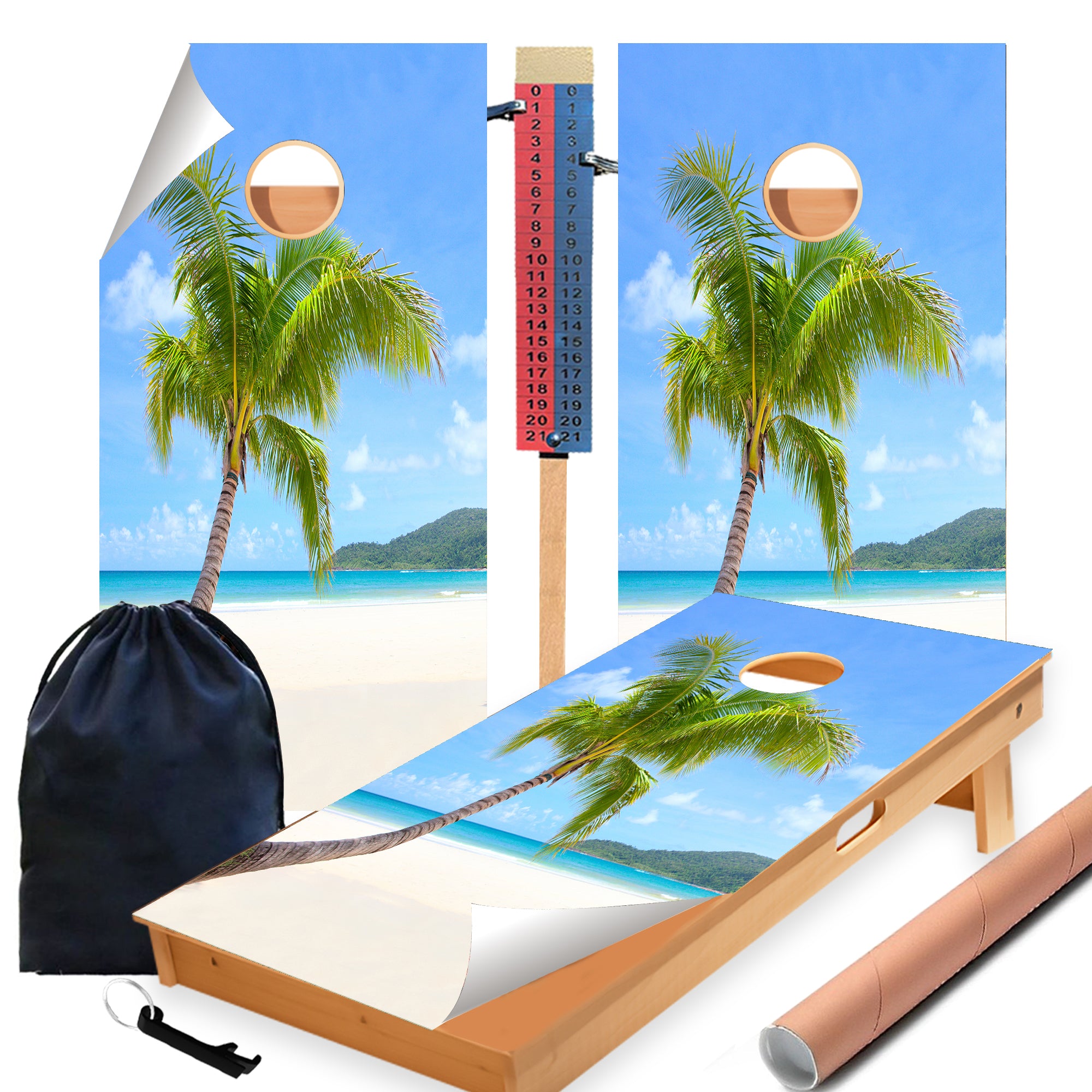 Palm Tree Ocean Cornhole Boards Wraps (Set of 2)