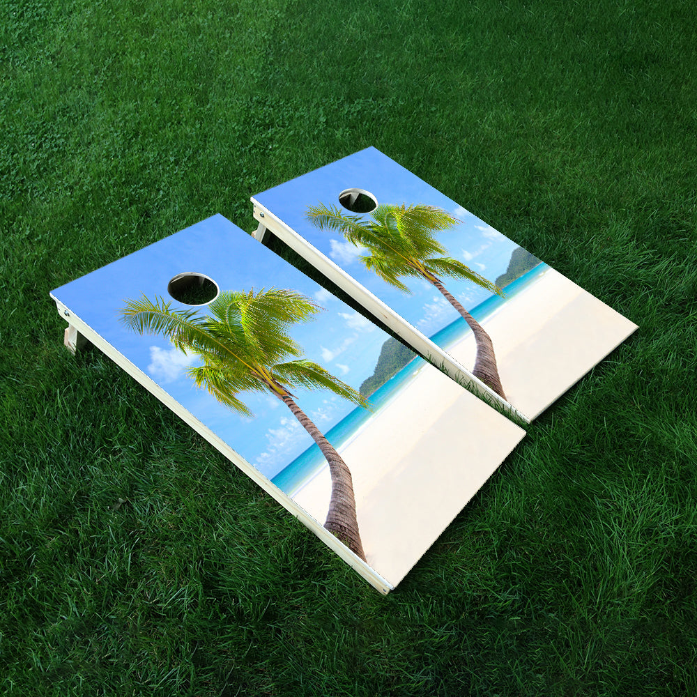 Palm Tree Ocean Cornhole Boards Wraps (Set of 2)