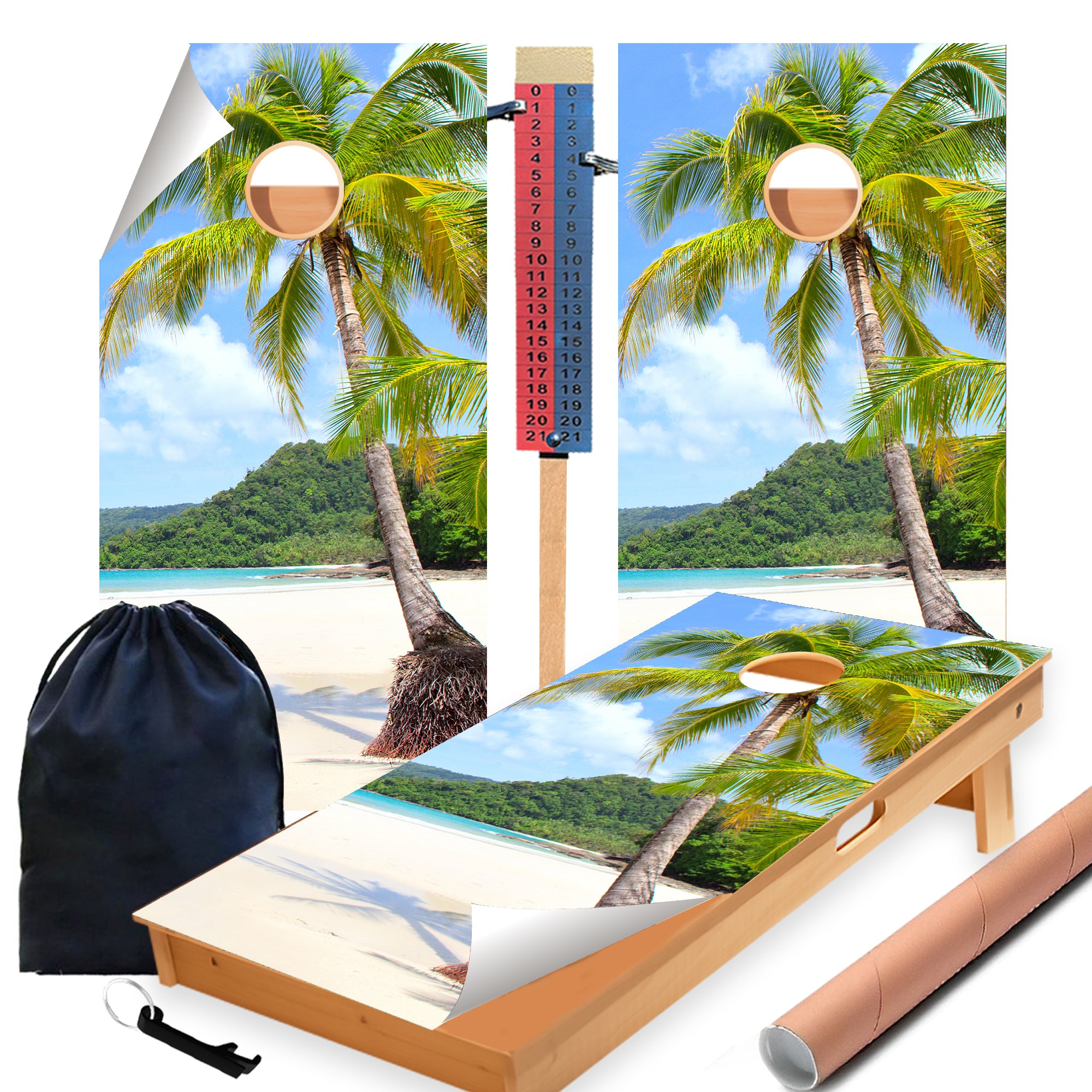 Palm Tree Ocean (2) Cornhole Boards Wraps (Set of 2)