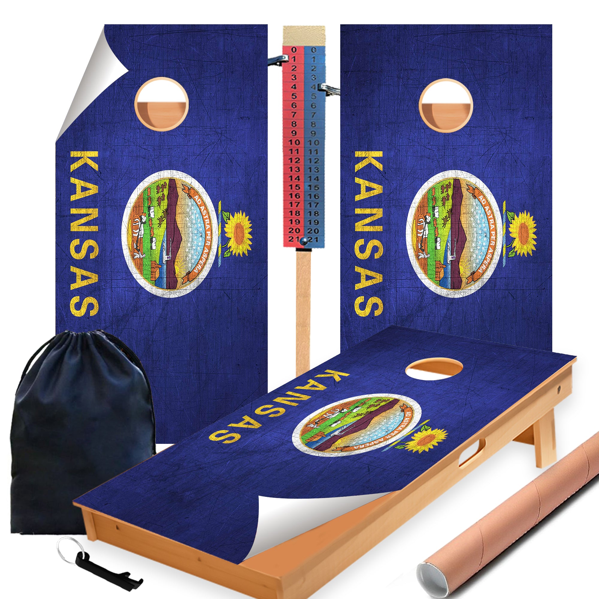 Kansas Classic State Flag Cornhole Boards Wraps (Set of 2)