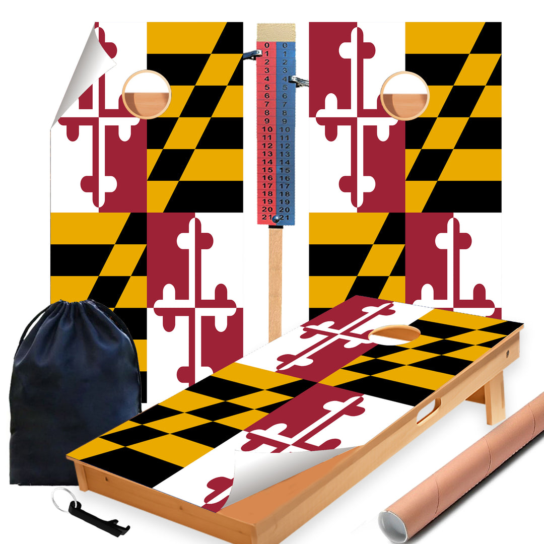 Maryland Classic State Flag Cornhole Boards Wraps (Set of 2