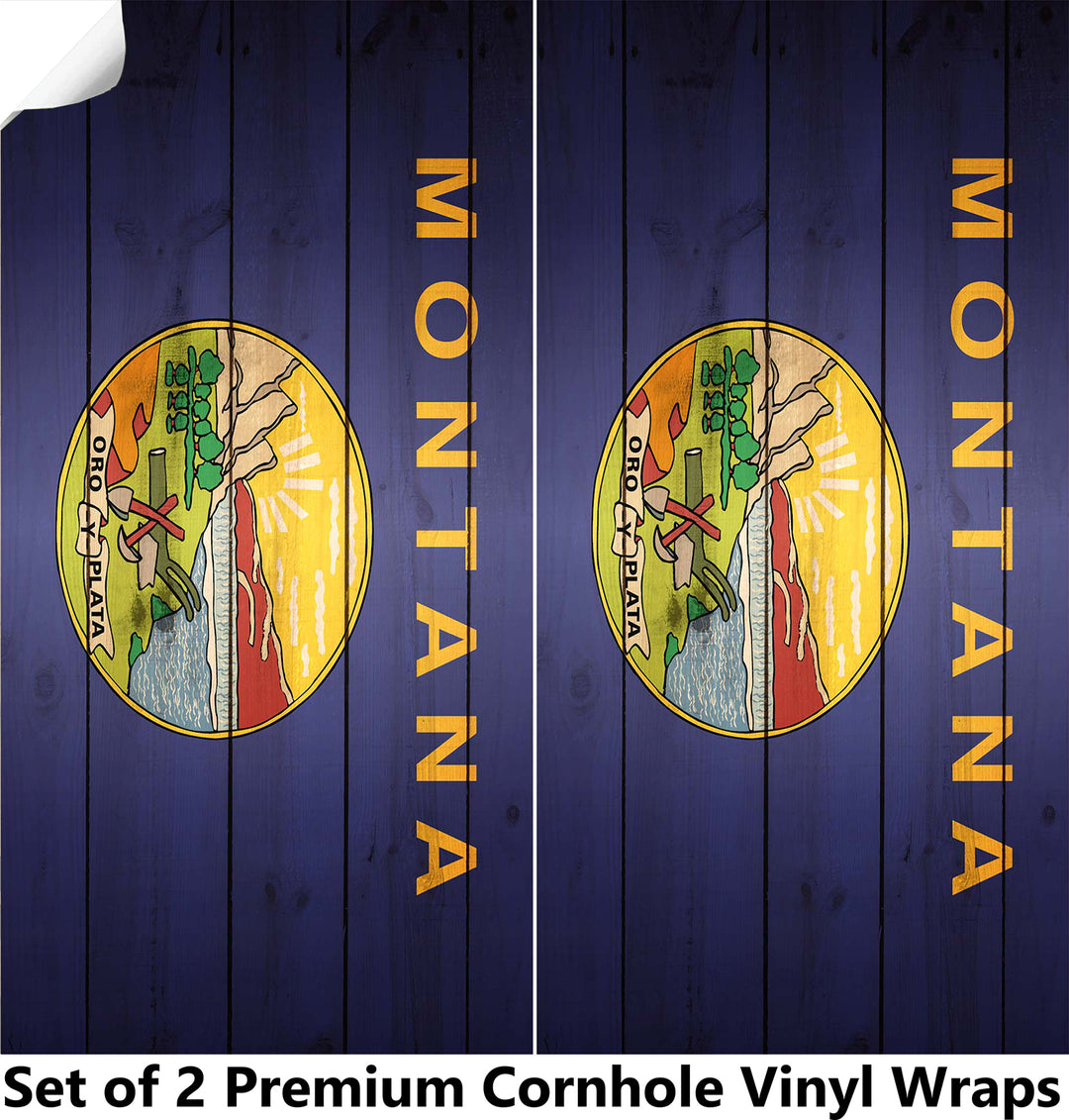 Montana Classic State Flag Cornhole Boards Wraps (Set of 2