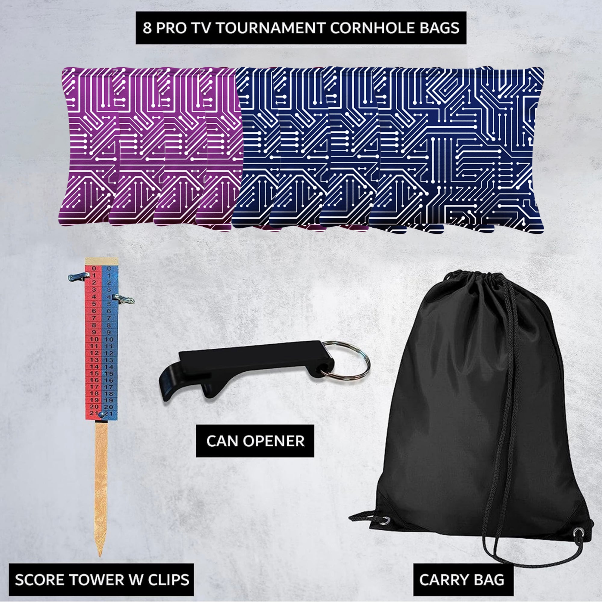 Blue Pink Purple Tech Cornhole Bags