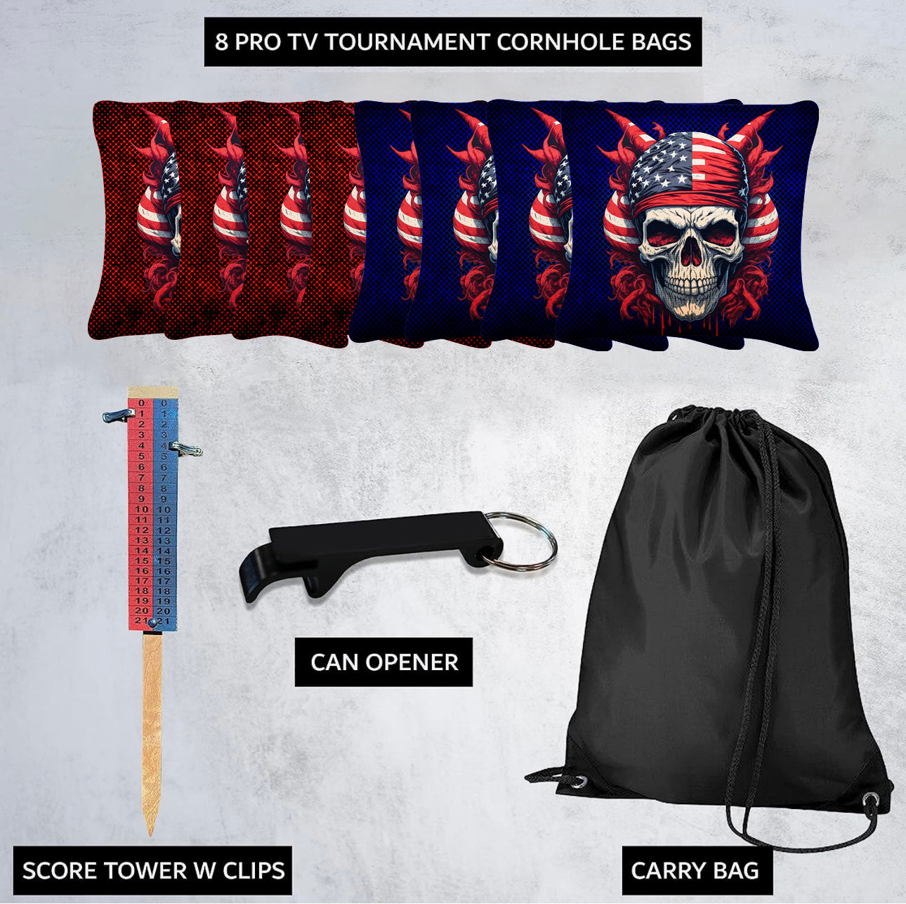 Skull Red Blue Cornhole Bags