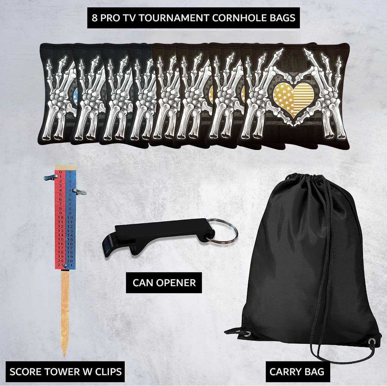 Bone Hand Heart Flag Cornhole Bags