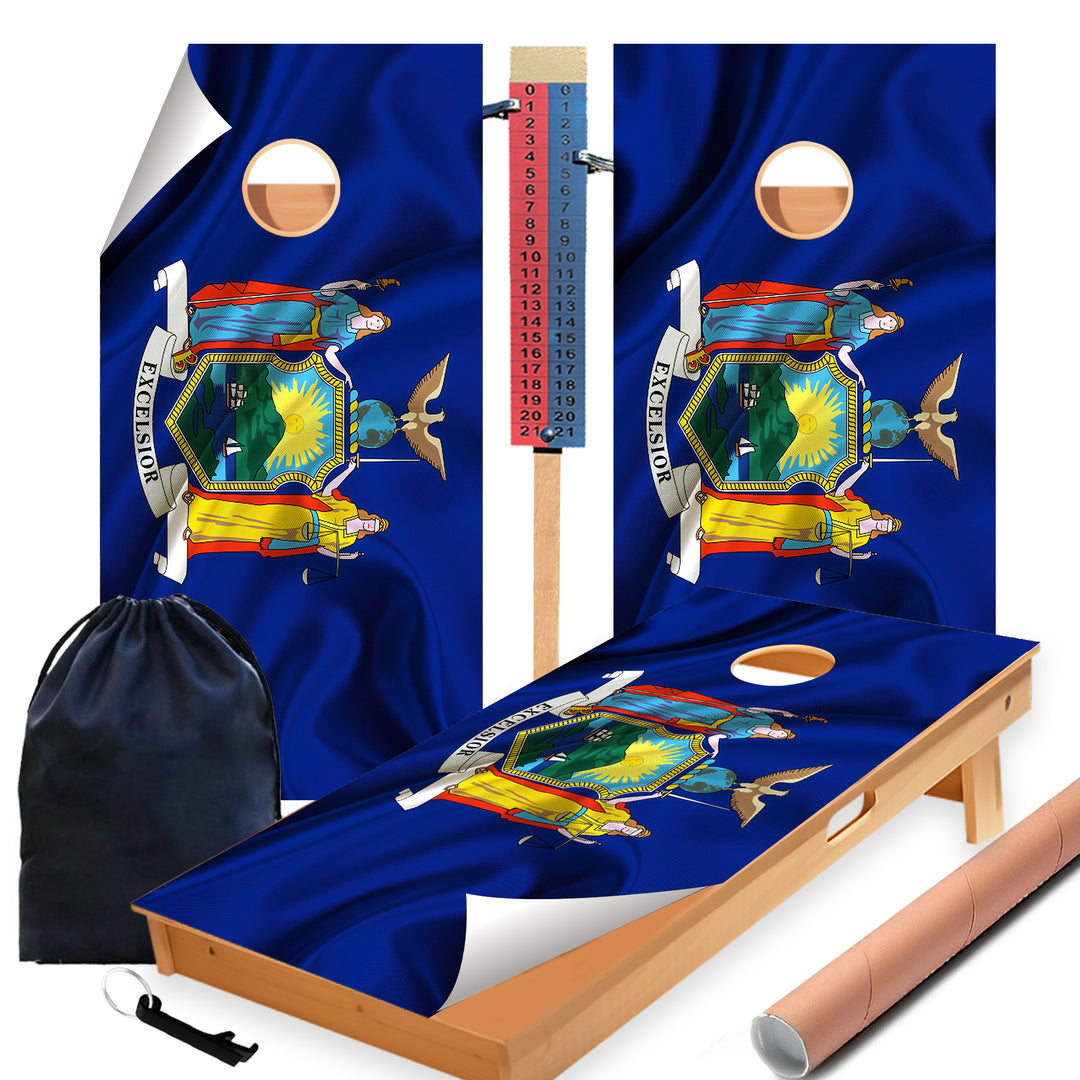New York Classic State Flag Cornhole Boards Wraps (Set of 2