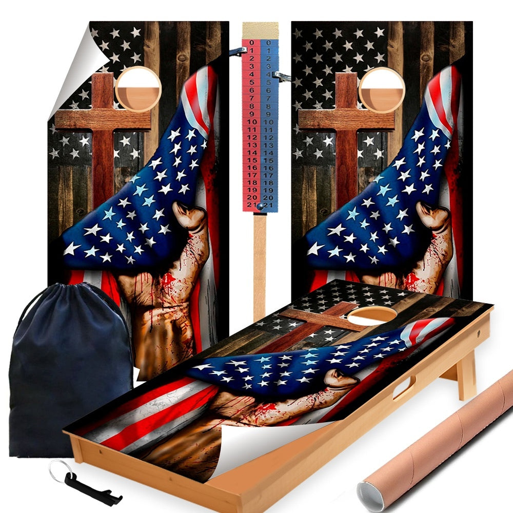 Cross Flag Hand Cornhole Boards Wraps (Set of 2)