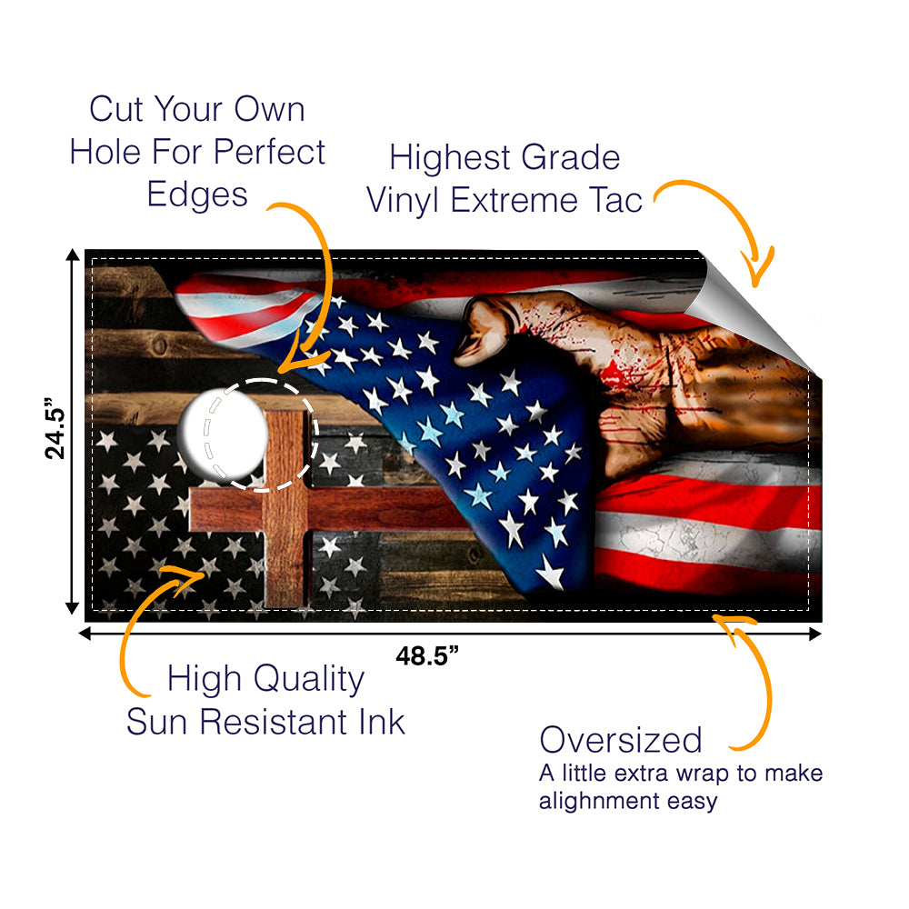 Cross Flag Hand Cornhole Boards Wraps (Set of 2)