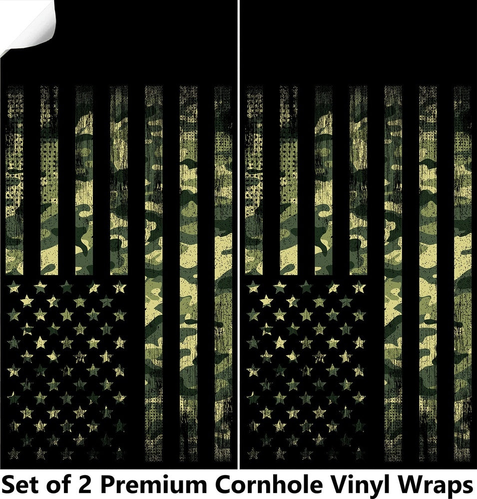 Camo Flag Cornhole Boards Wraps (Set of 2)