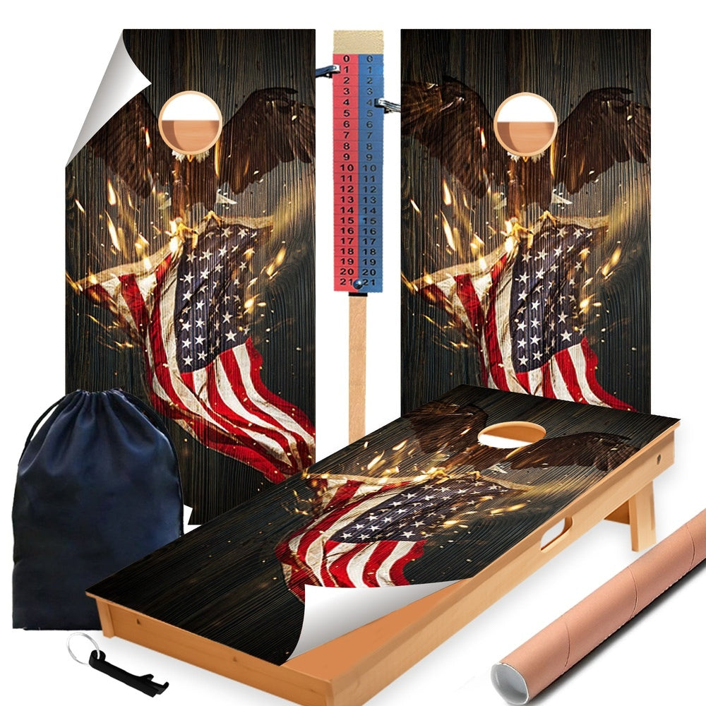 Eagle Holding Flag Cornhole Boards Wraps (Set of 2)