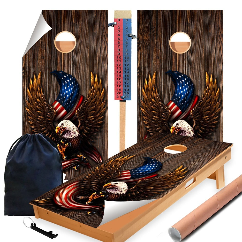 Eagle Windy Flag Cornhole Boards Wraps (Set of 2)