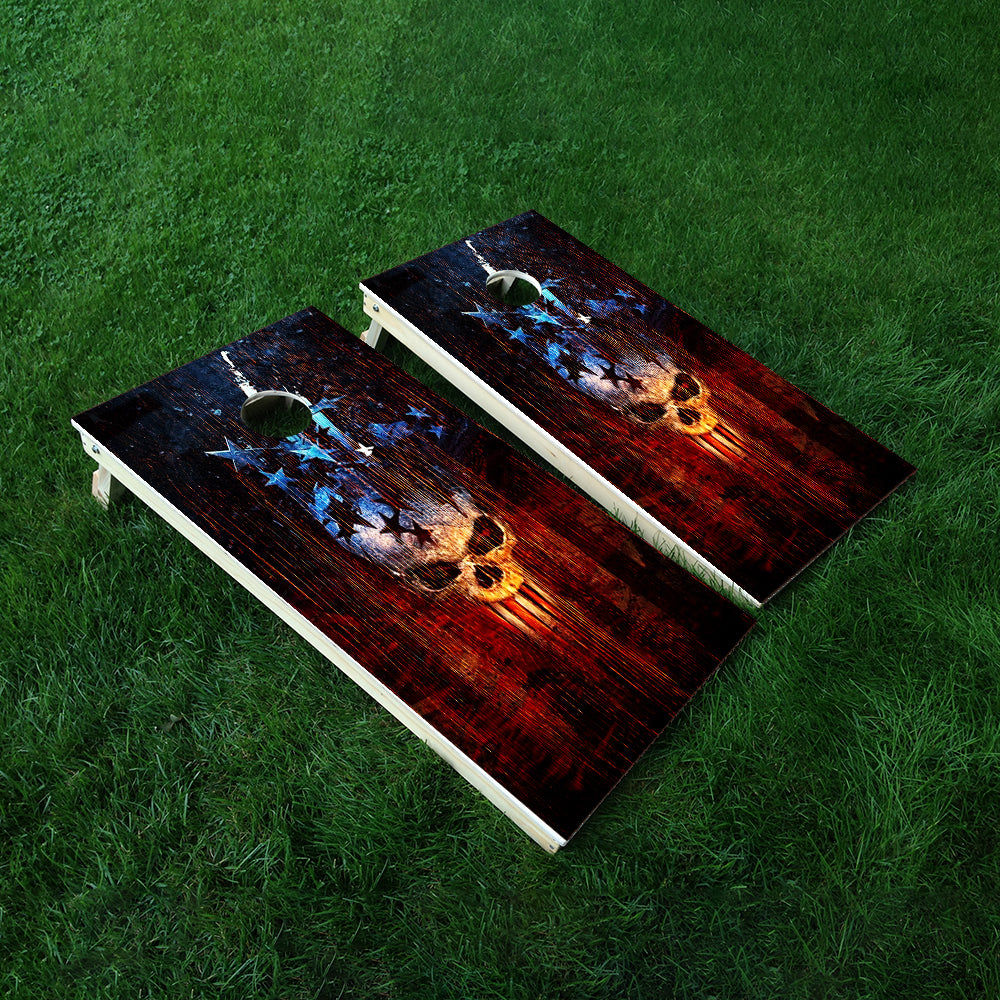 Engrave American Wood Skull Cornhole Boards Wraps (Set of 2)