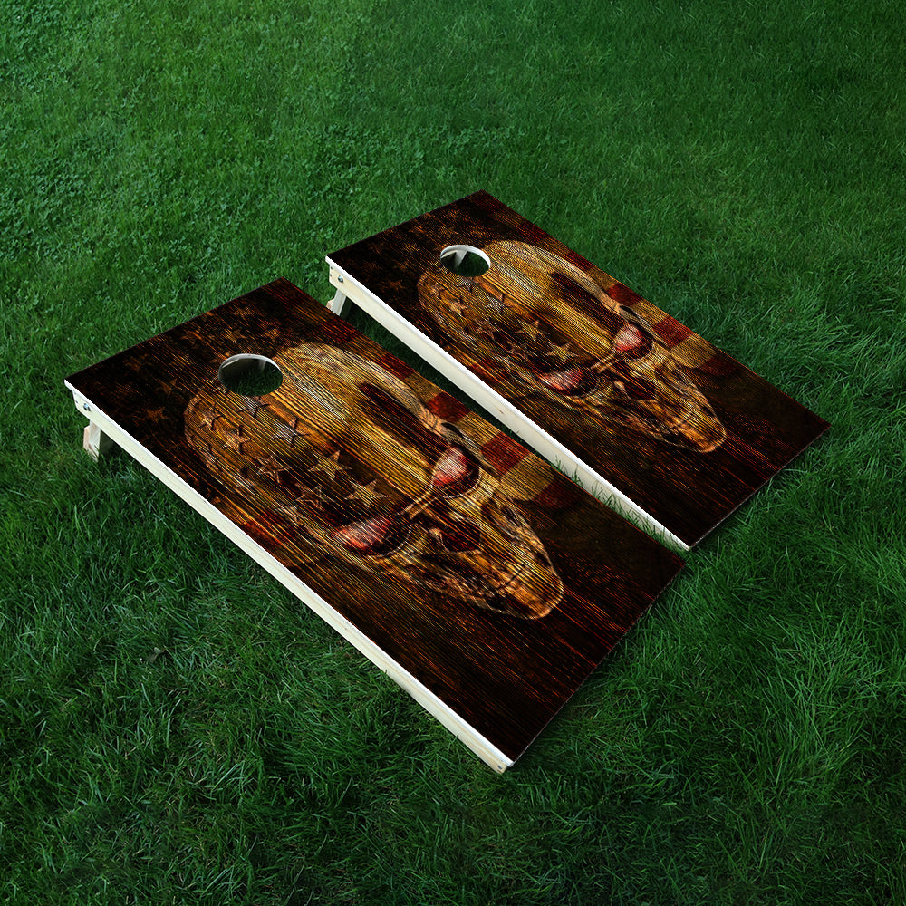 Engraved Red Eye Skull Cornhole Boards Wraps (Set of 2)