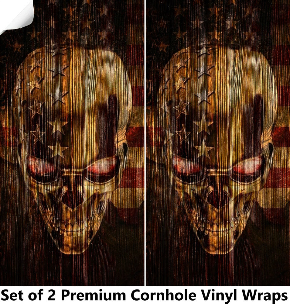 Engraved Red Eye Skull Cornhole Boards Wraps (Set of 2)