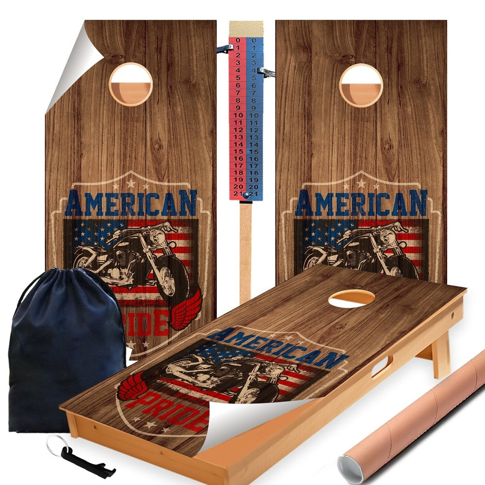 American Motorcycle Cornhole Boards Wraps (Set of 2)