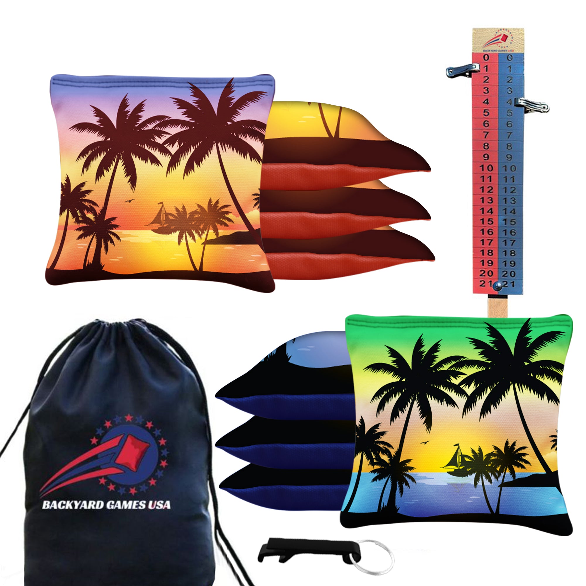 Purple Green Beach Cornhole Bags