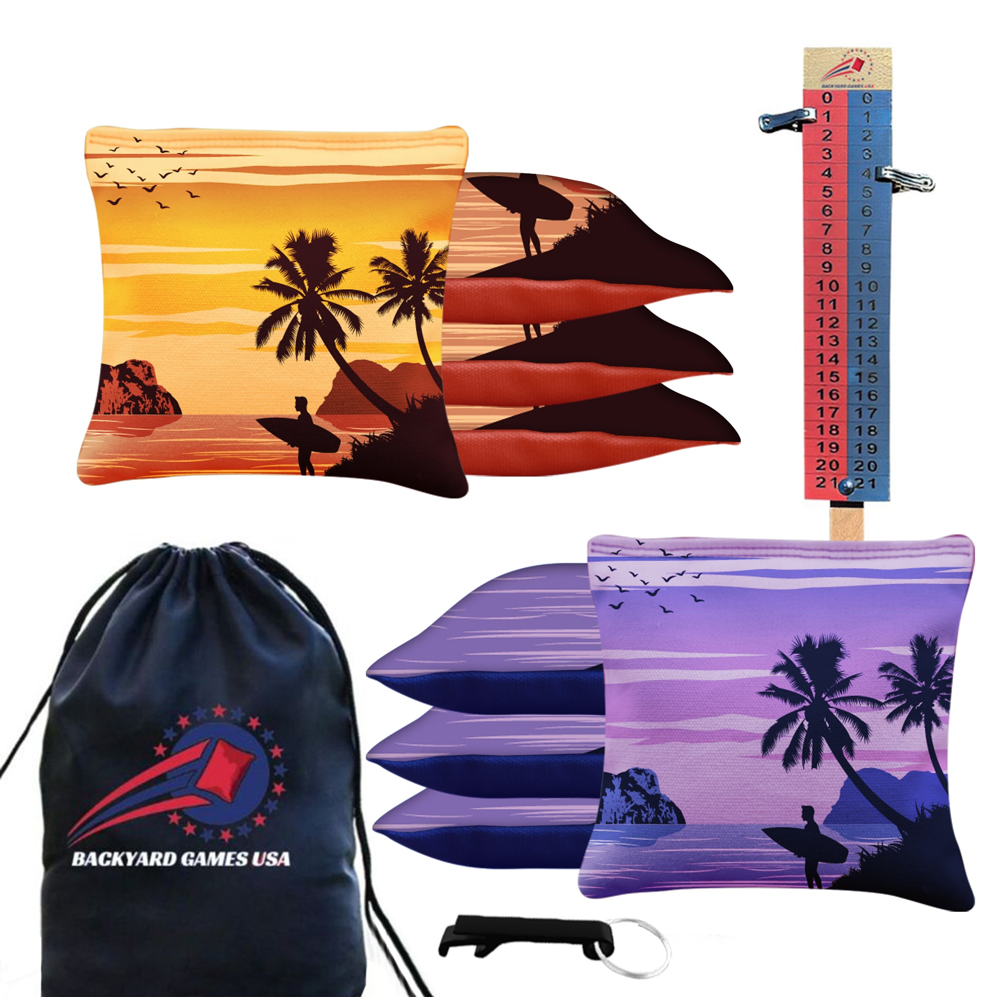 Orange Purple Beach Cornhole Bags