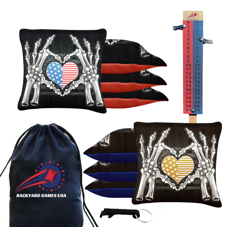 Bone Hand Heart Flag Cornhole Bags - Set of 8