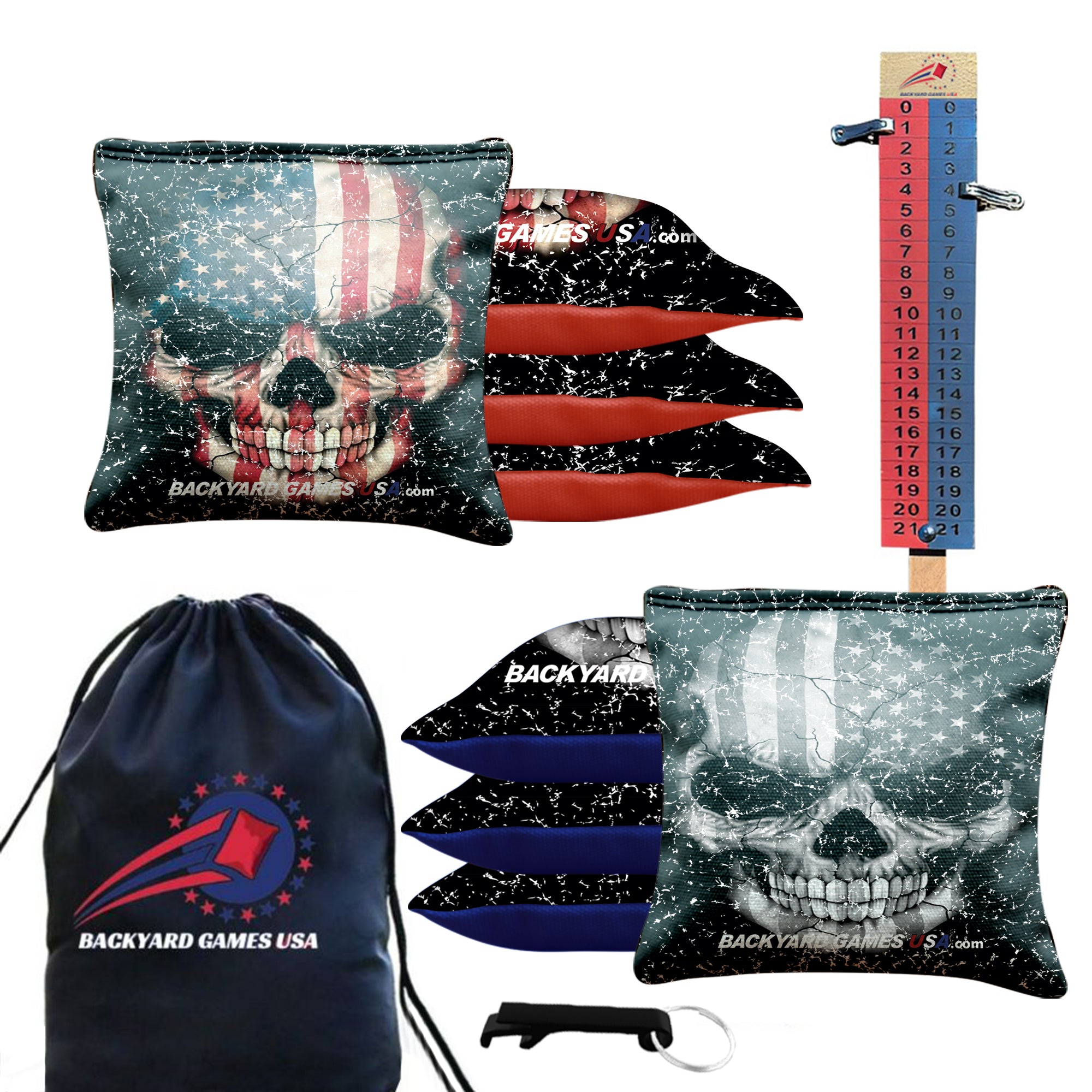 Red Grey Skull Cornhole Bags - Set of 8